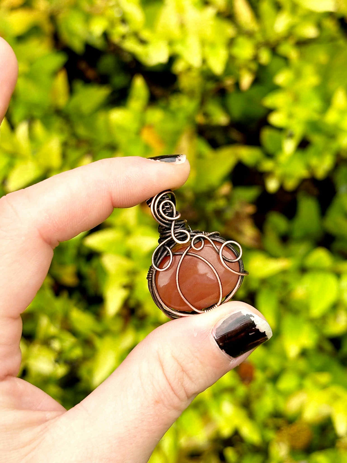 Pumpkin Orange Calcite Crystal Copper Pendant