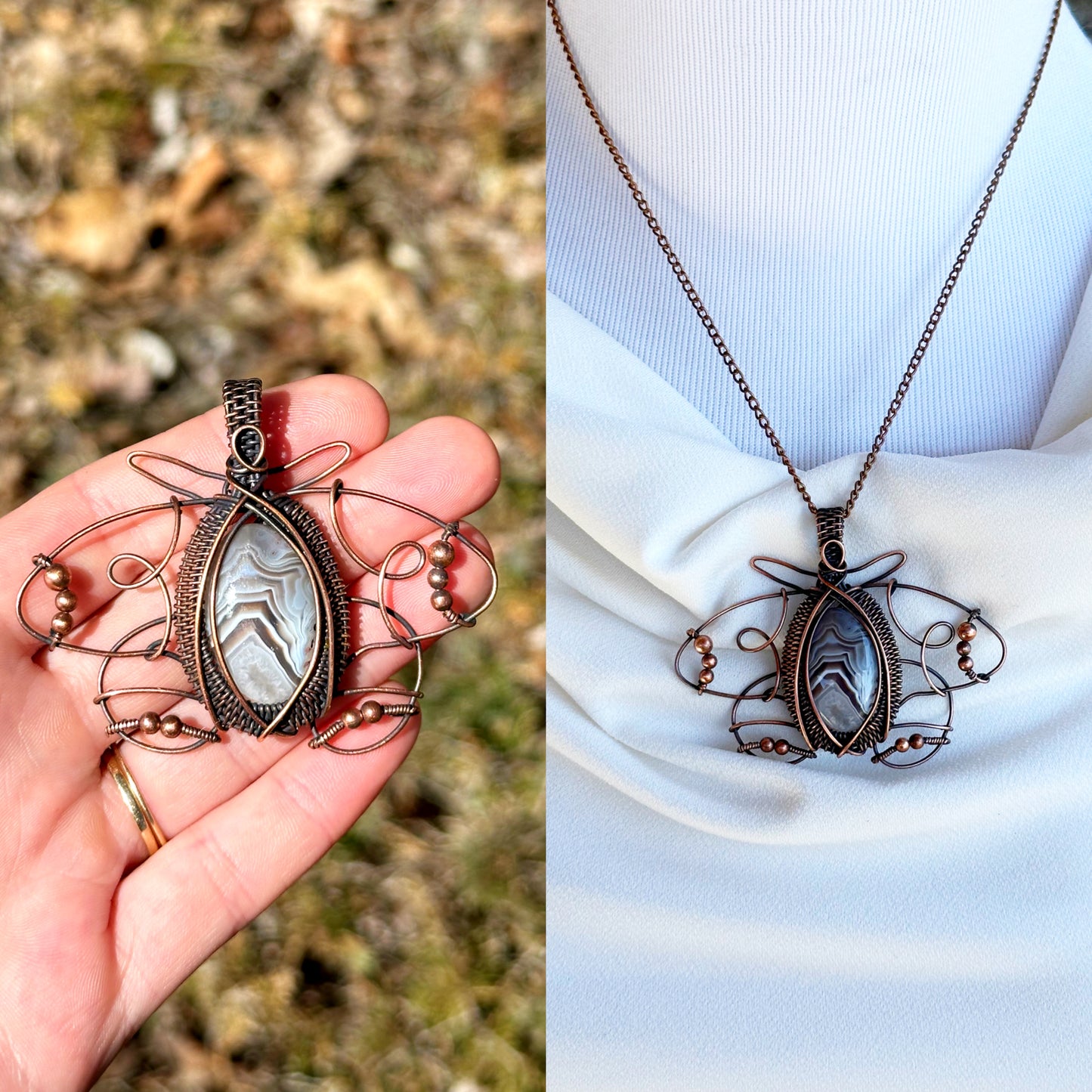 Polyphemus Moth Brazilian Agate Crystal Copper Pendant