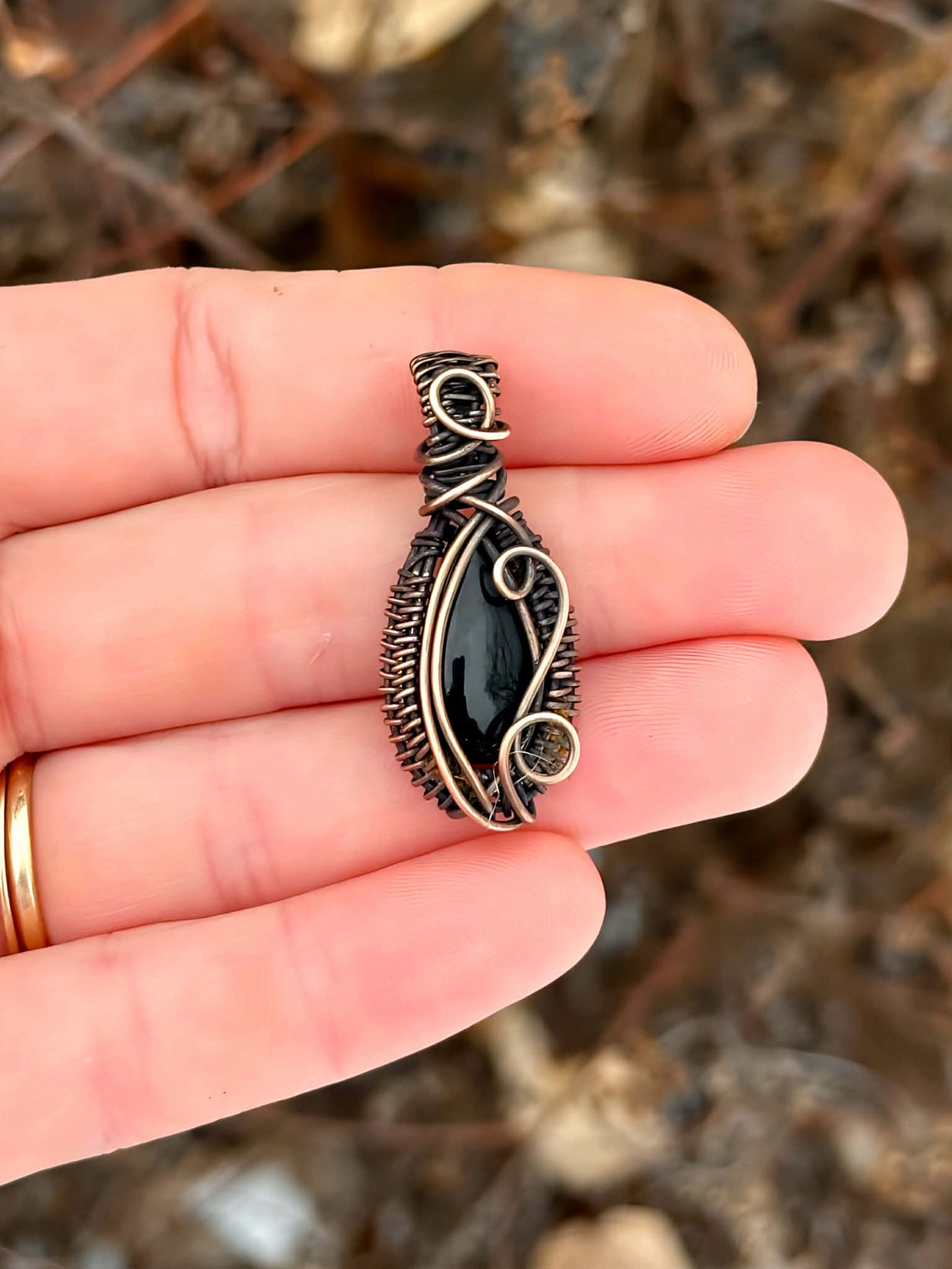 Mini Black Onyx Crystal Copper Pendant