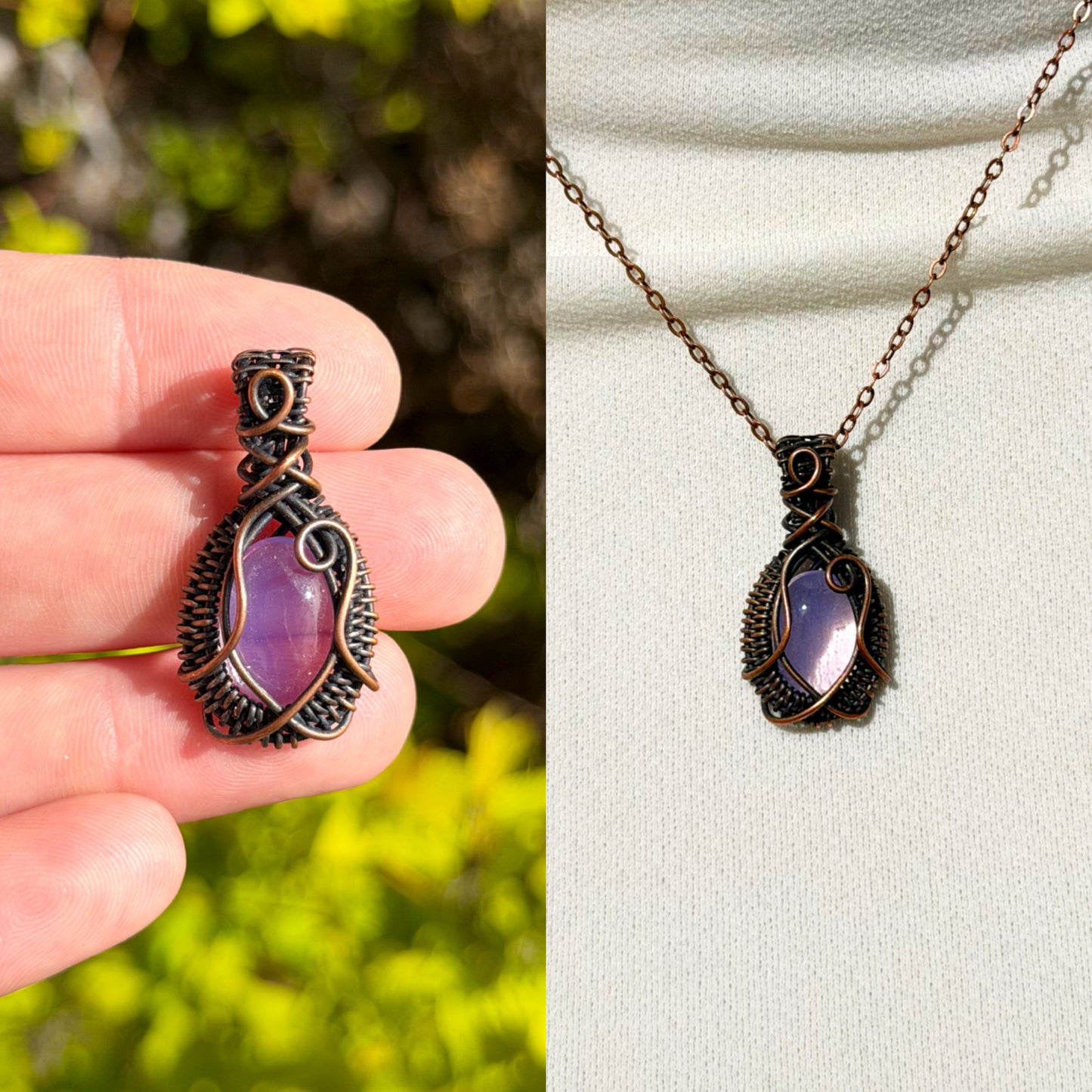 Mini Lavender Quartz Crystal Copper Pendant