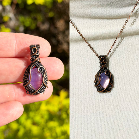 Mini Lavender Quartz Crystal Copper Pendant