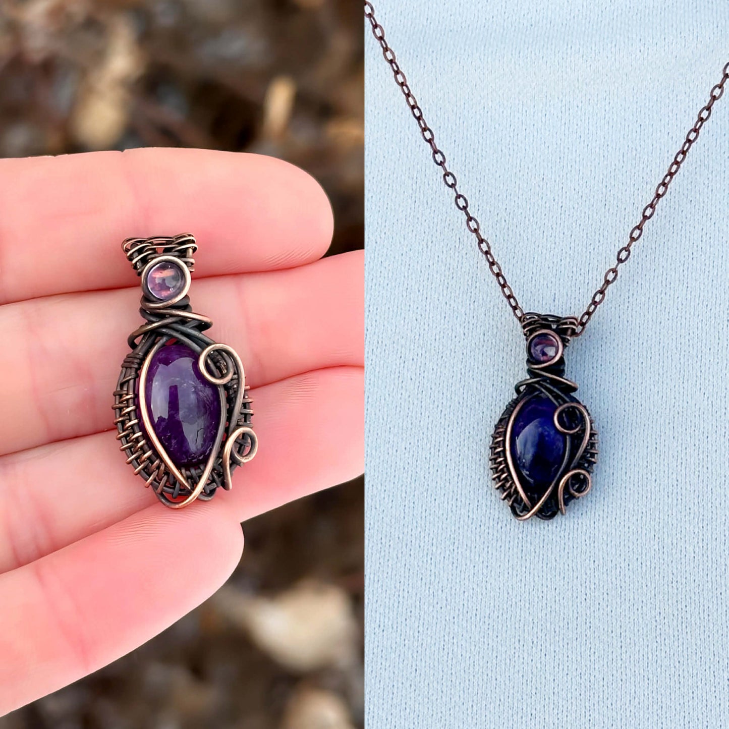 Mini Amethyst & Amethyst Accent Crystal Copper Pendant