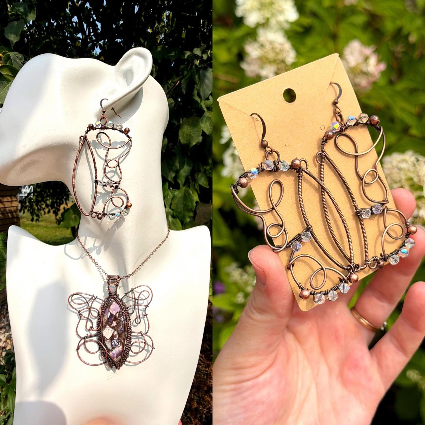 Purple Emperor Butterfly Pendant + Earring Crystal Copper Set