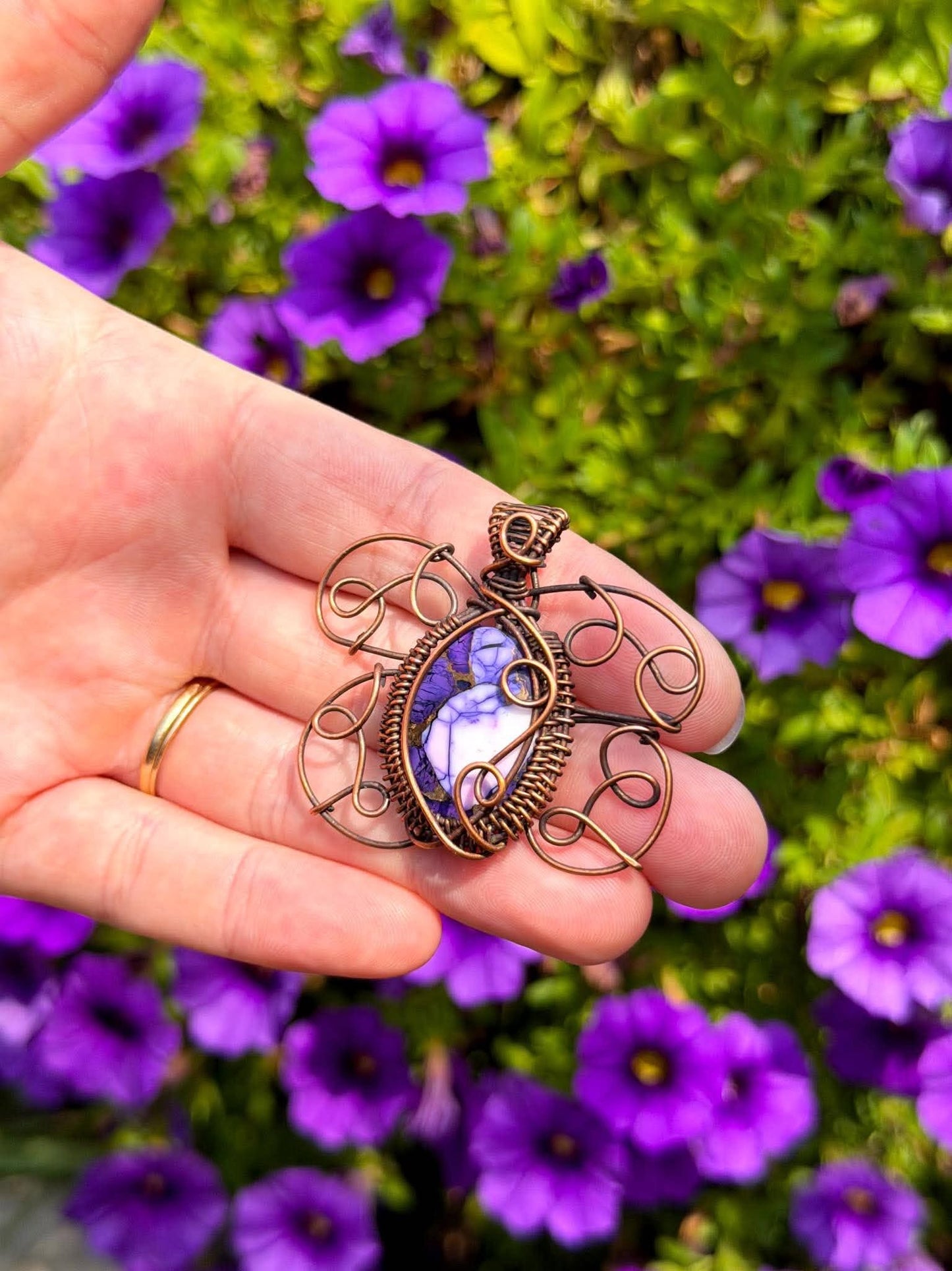 Southern Purple Mint Moth Purple Copper with Opal Accent Crystal Copper Pendant