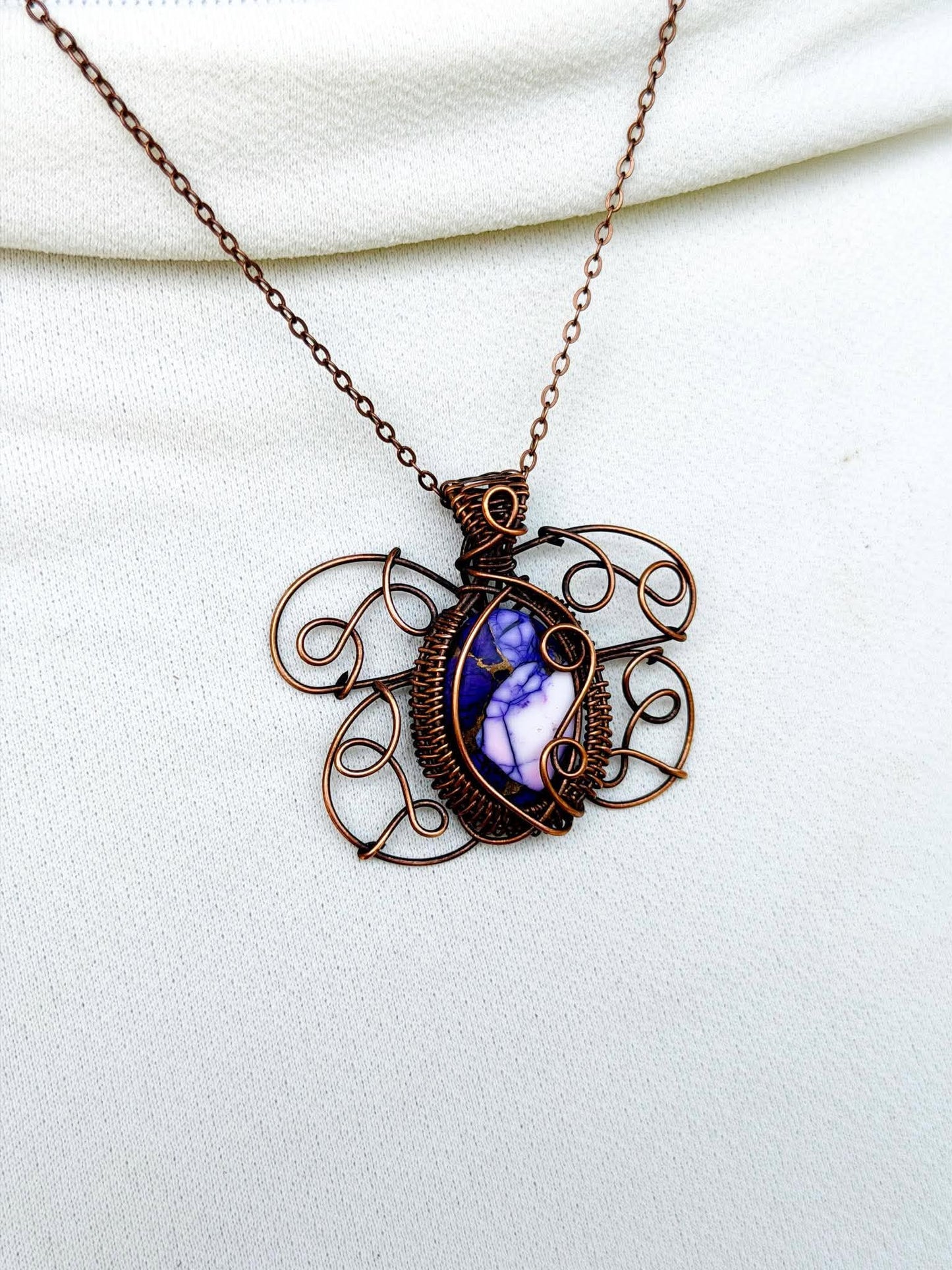 Southern Purple Mint Moth Purple Copper with Opal Accent Crystal Copper Pendant