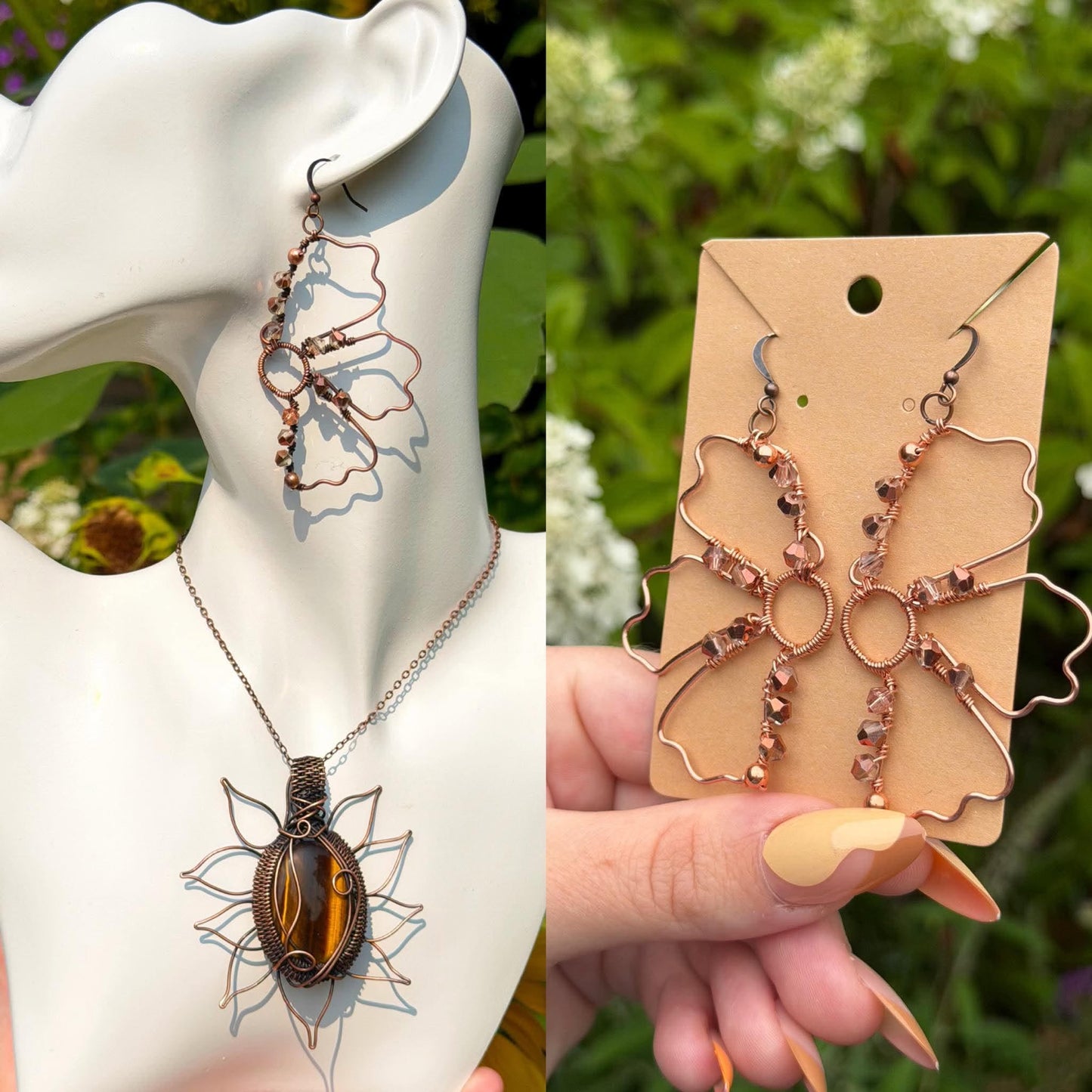Classic Sunflower Pendant + Earring Crystal Copper Set
