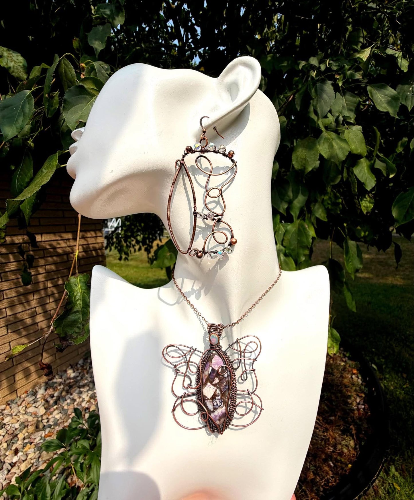 Purple Emperor Butterfly Pendant + Earring Crystal Copper Set