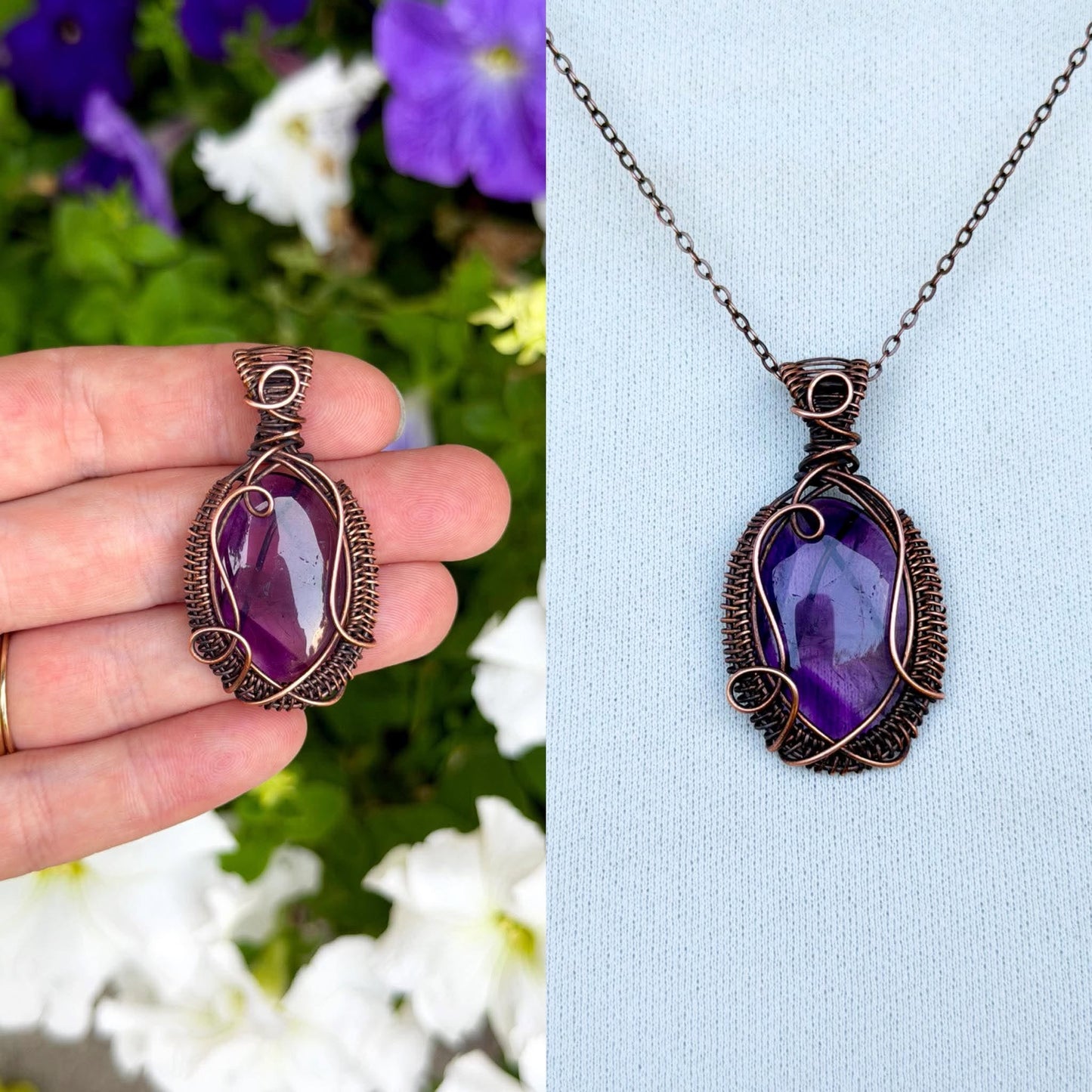 Amethyst Crystal Copper Pendant