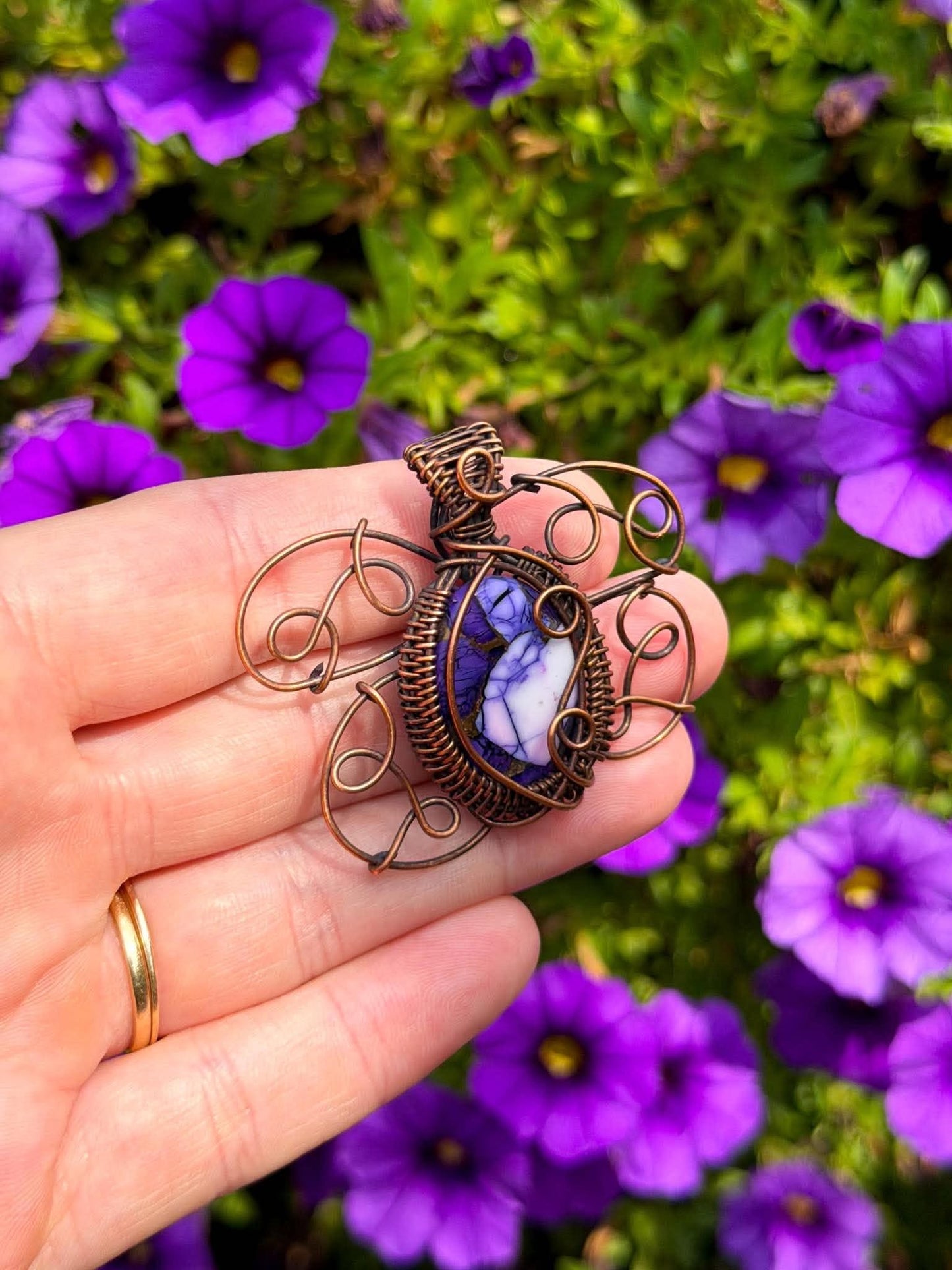 Southern Purple Mint Moth Purple Copper with Opal Accent Crystal Copper Pendant