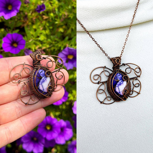 Southern Purple Mint Moth Purple Copper with Opal Accent Crystal Copper Pendant