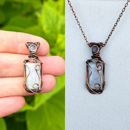 Mini Rainbow Moonstone Crystal Copper Pendant