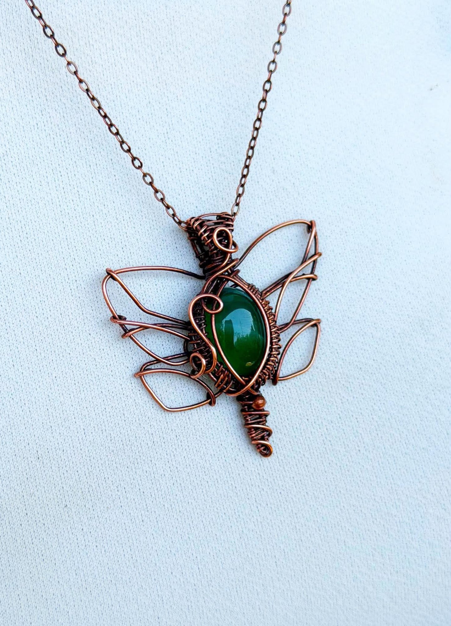 Dragon Fly Green Aventurine Crystal Copper Pendant