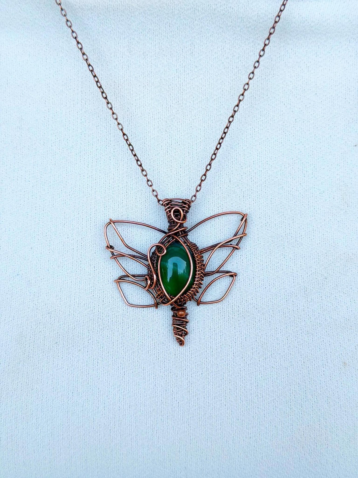Dragon Fly Green Aventurine Crystal Copper Pendant