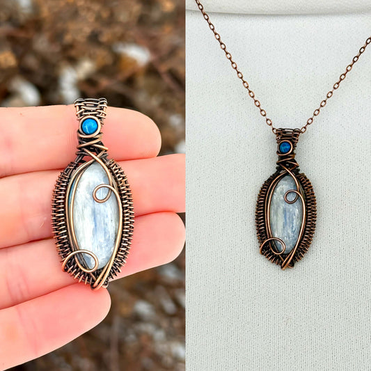 Blue Kyanite & Turquoise Accent Crystal Copper Pendant