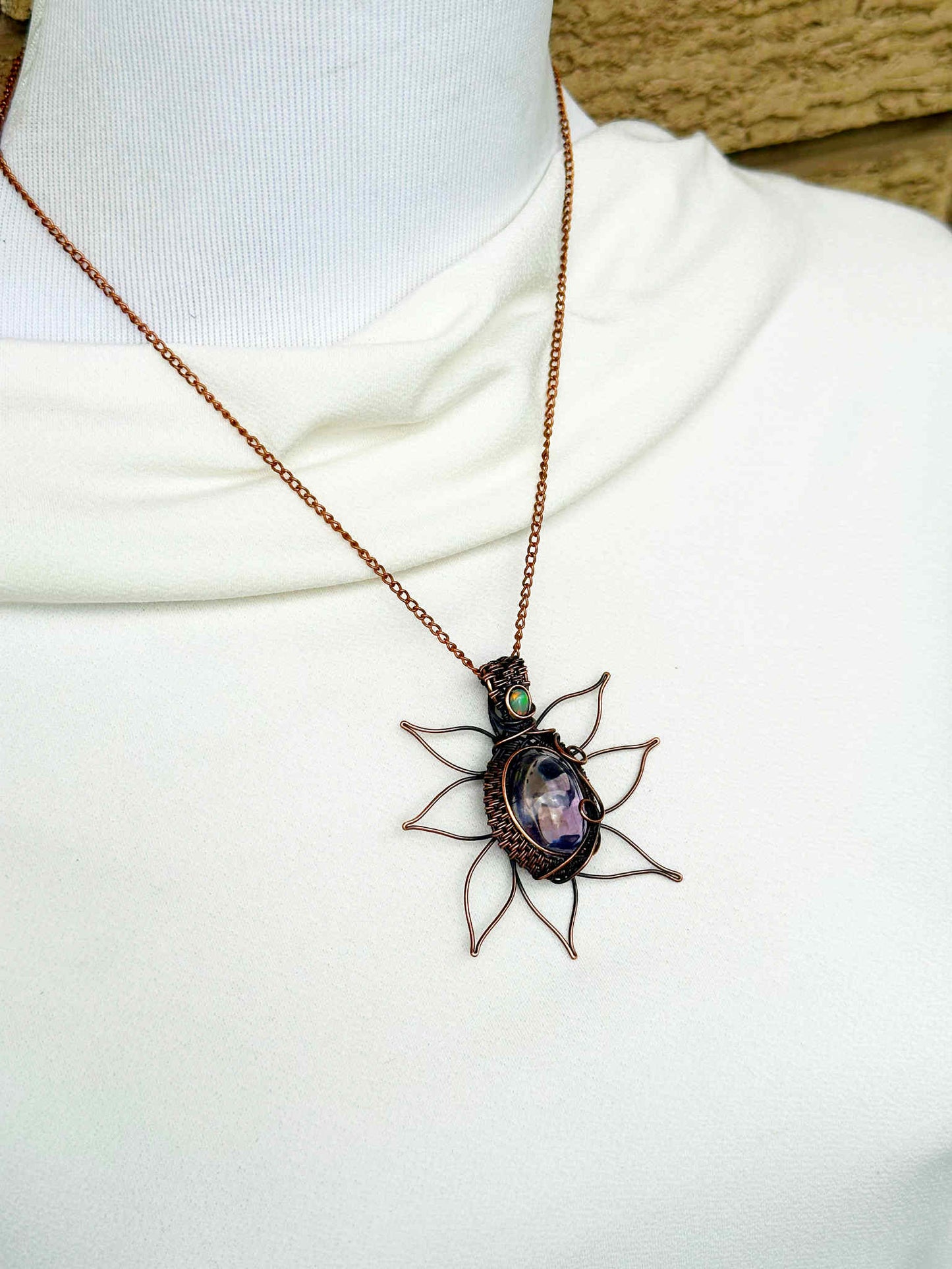 Sunflower Ametrine & Opal Crystal Copper Pendant