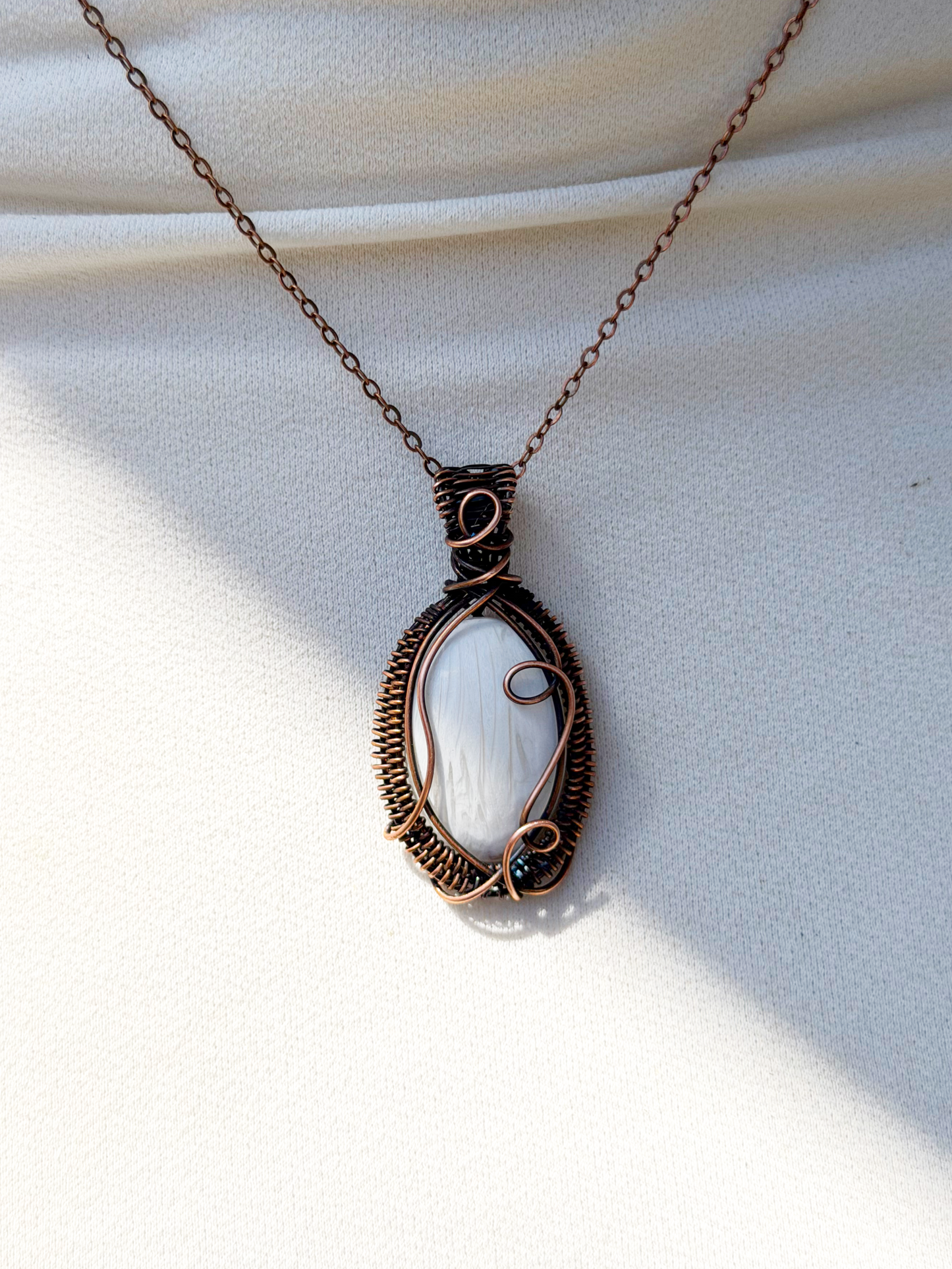 White Stichtite Crystal Copper Pendant