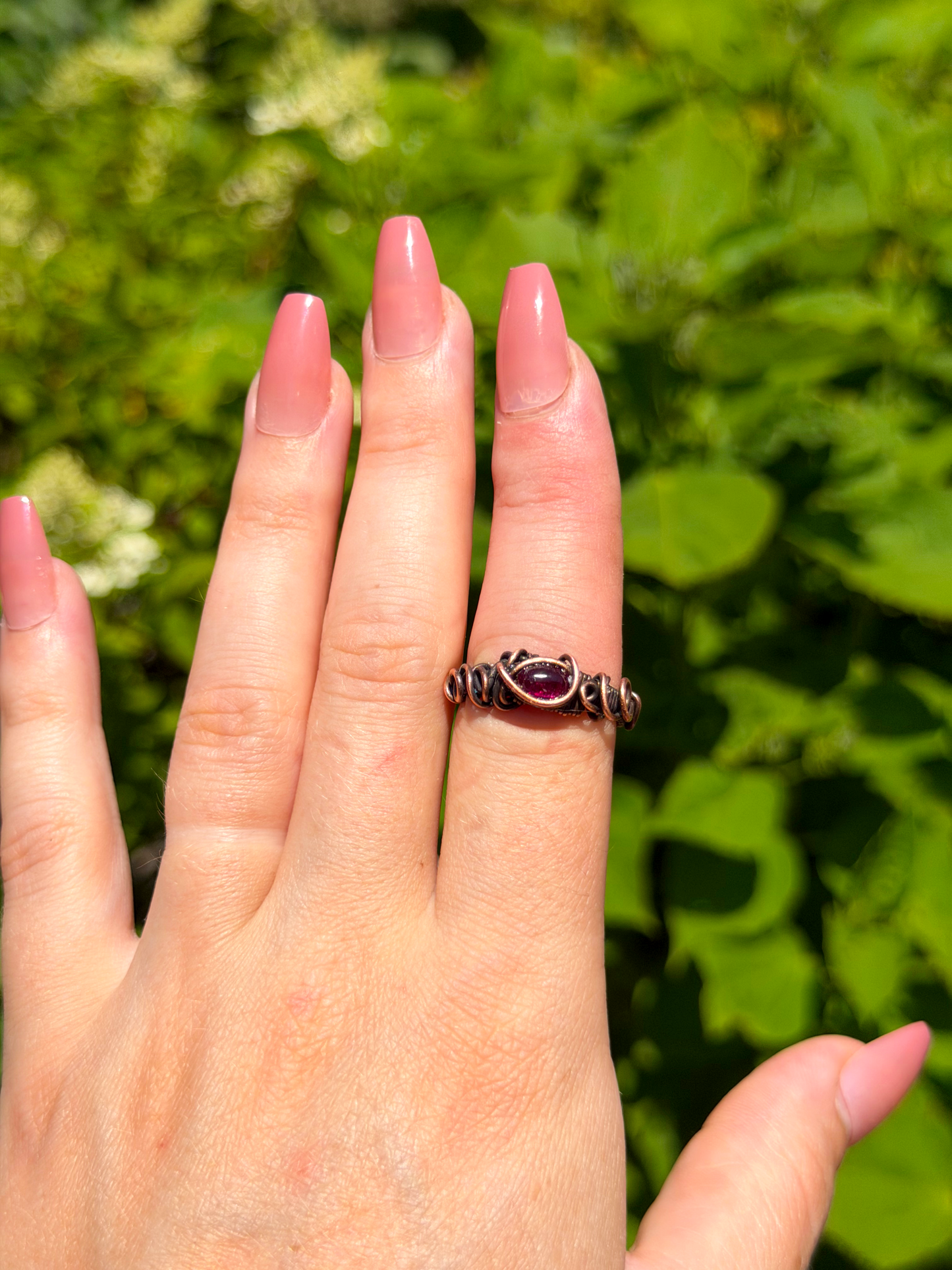 Purple Prehnite Crystal Copper Ring