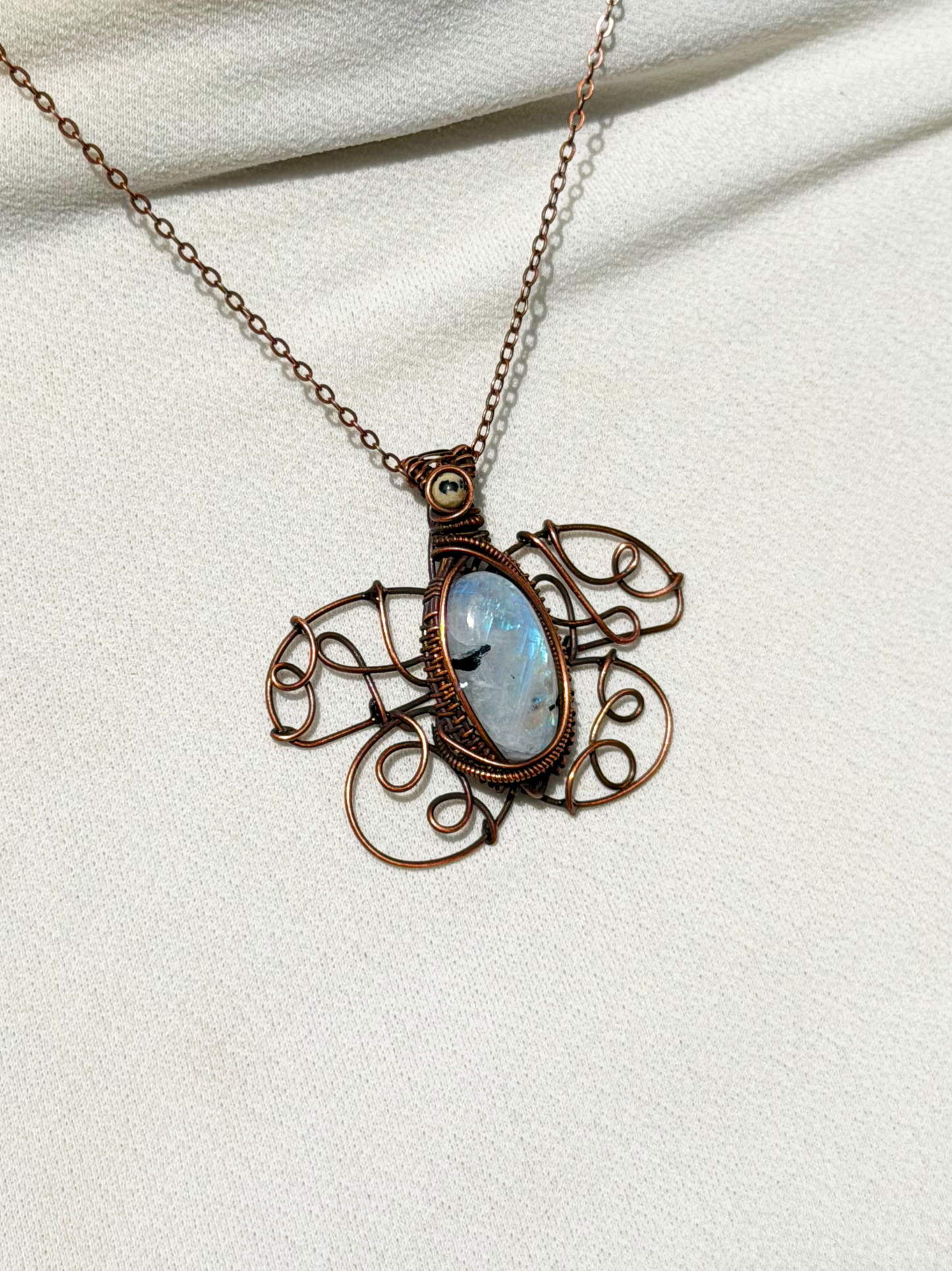 Polyphemus Moth Rainbow Moonstone & Zebra Jasper Accent