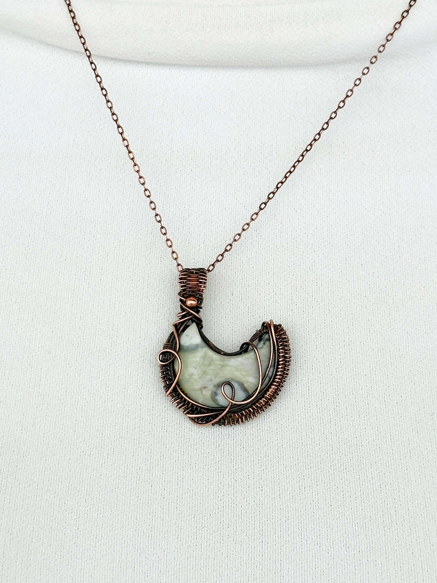 Crescent Moon Cobra Jasper Crystal Copper Pendant