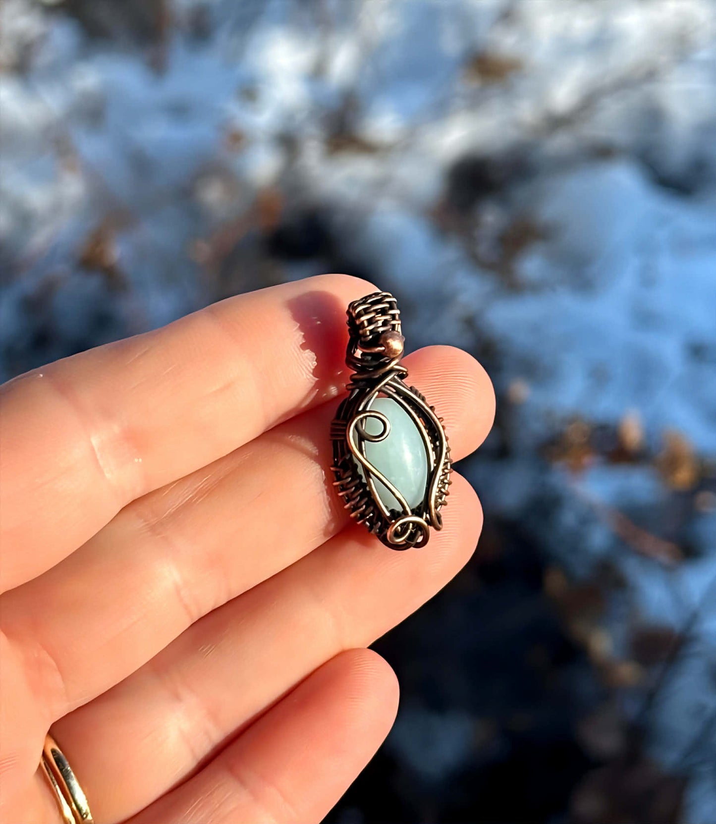 Mini Amazonite Crystal Copper Pendant