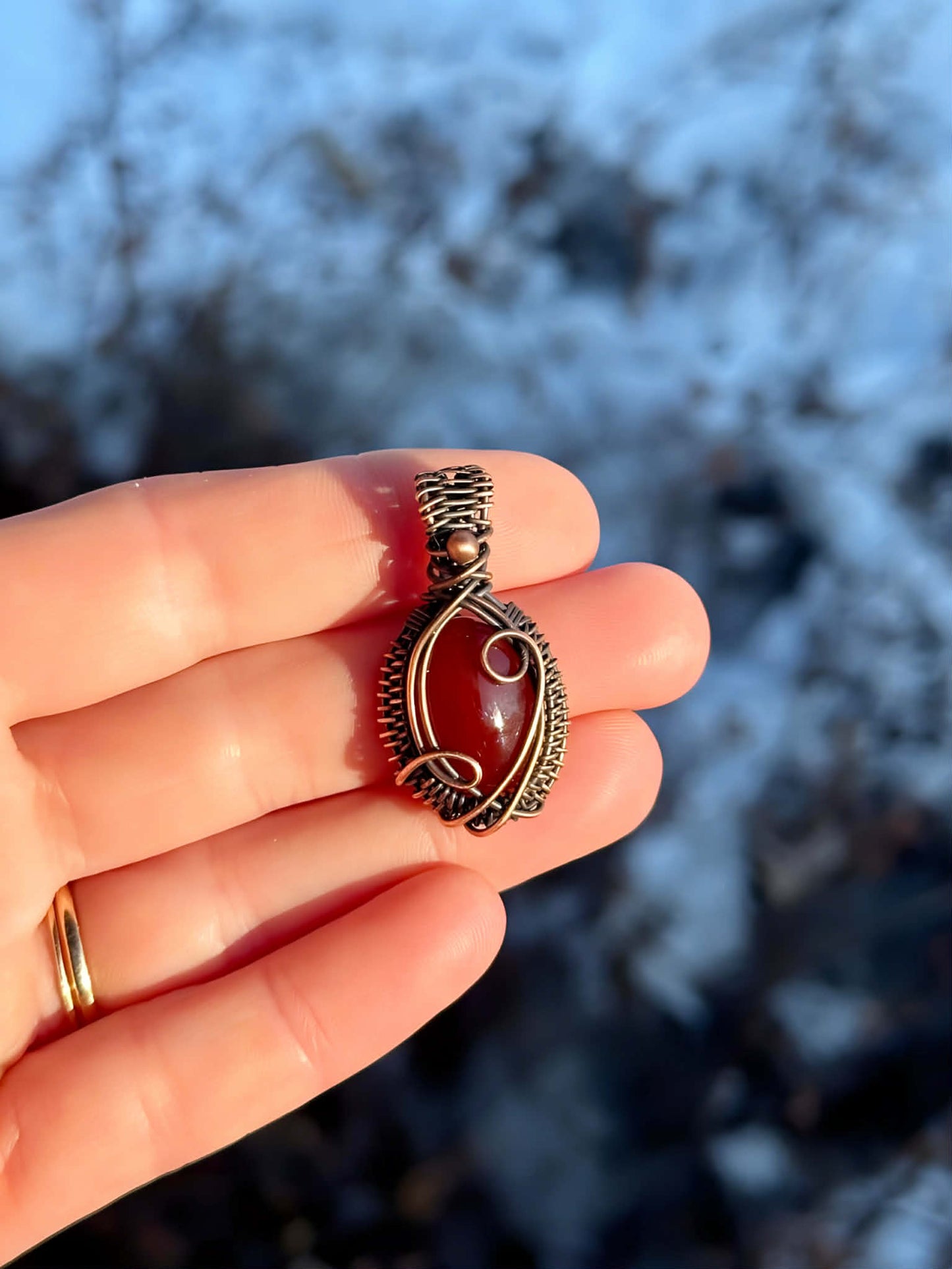 Mini Red Onyx Crystal Copper Pendant