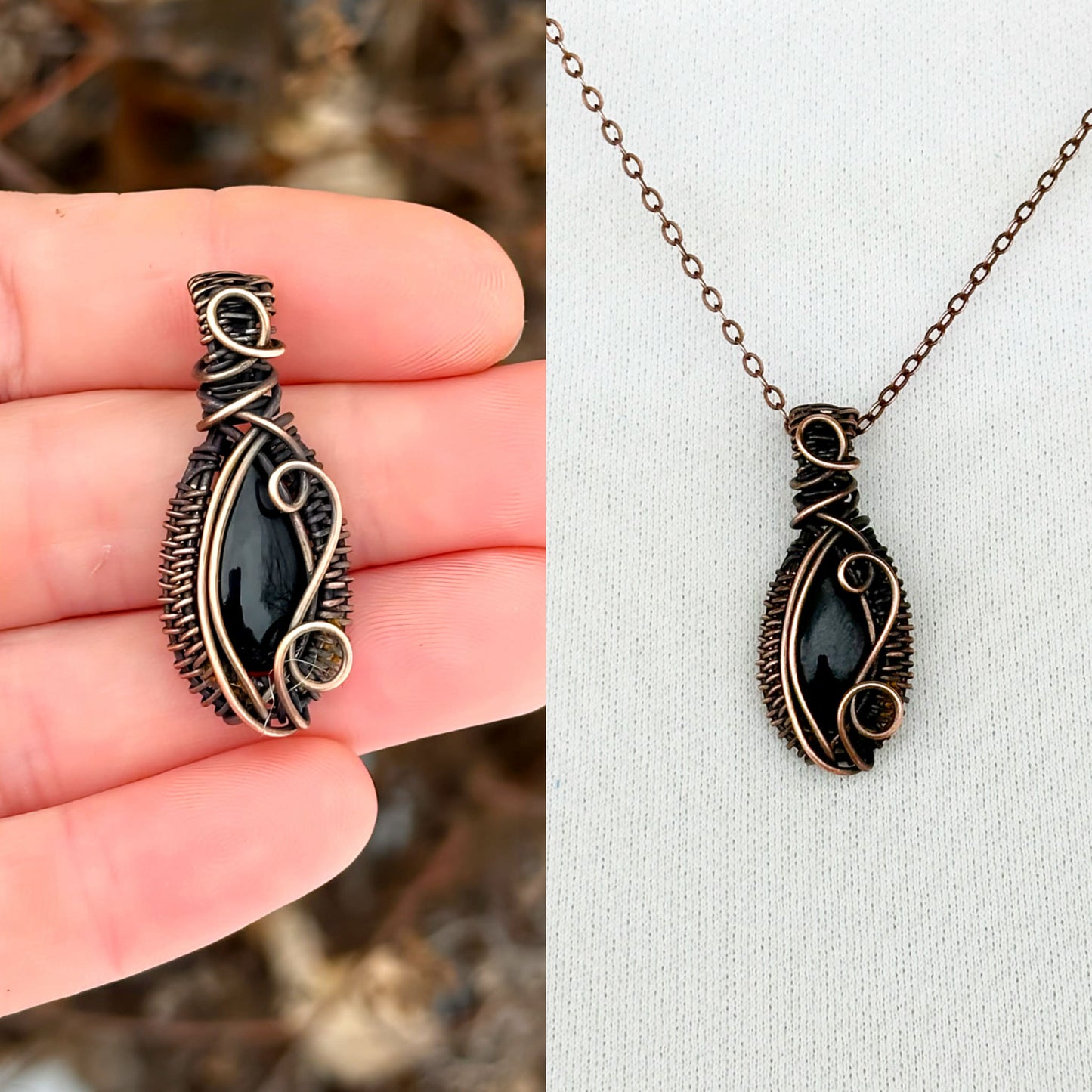 Mini Black Onyx Crystal Copper Pendant