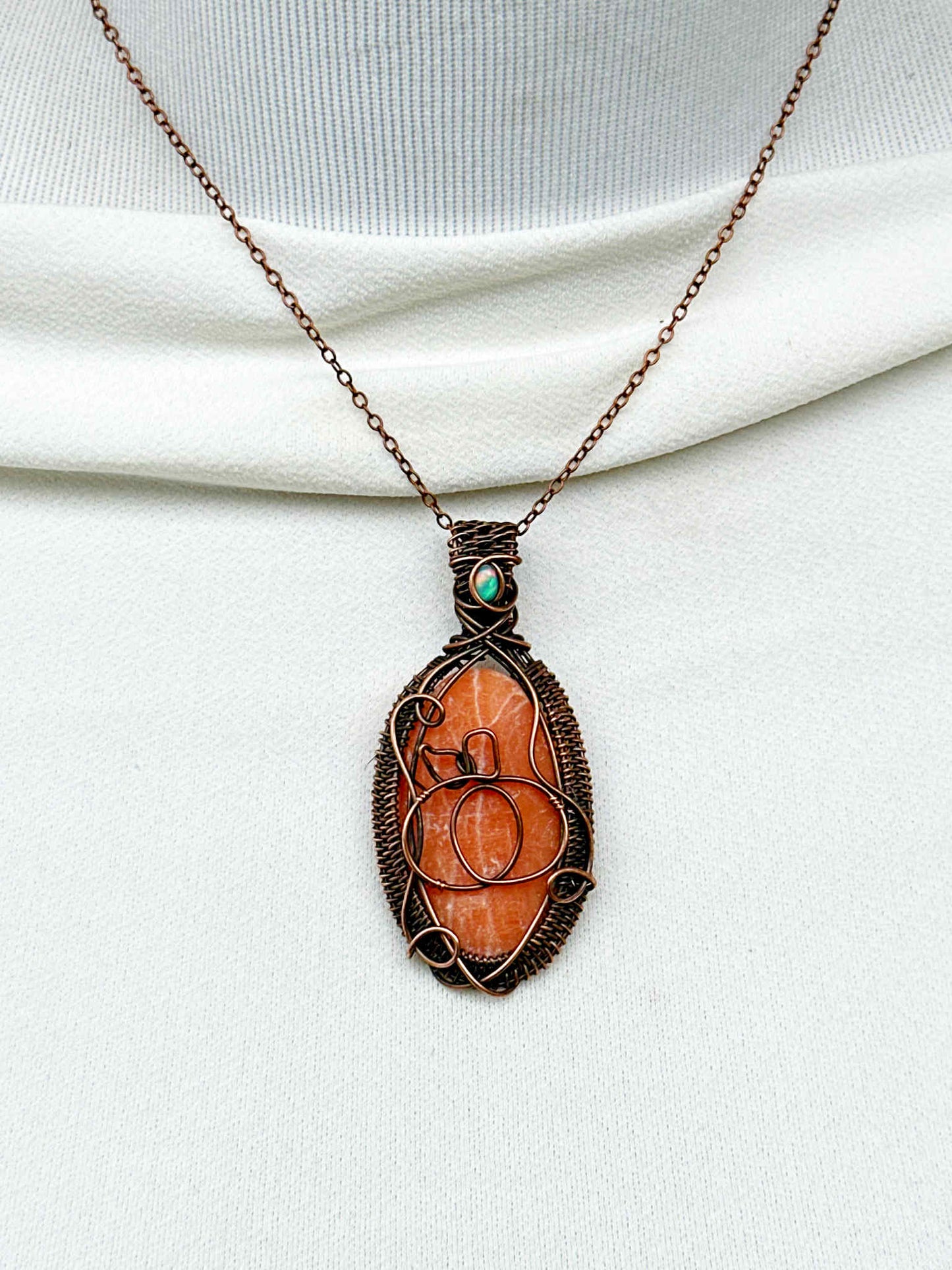 Pumpkin Orange Calcite & Opal Crystal Copper Pendant