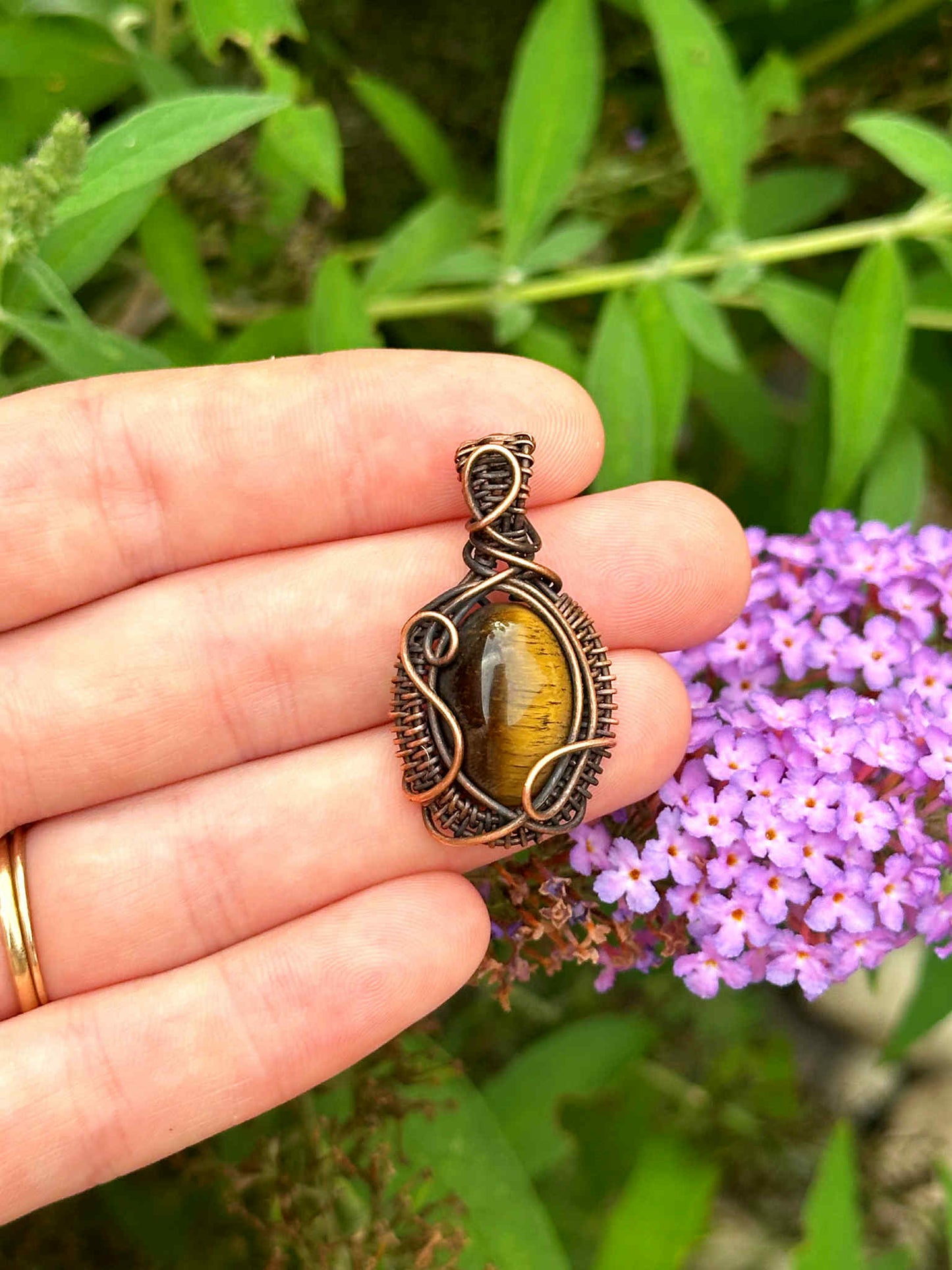 Mini Tigers Eye Crystal Copper Pendant