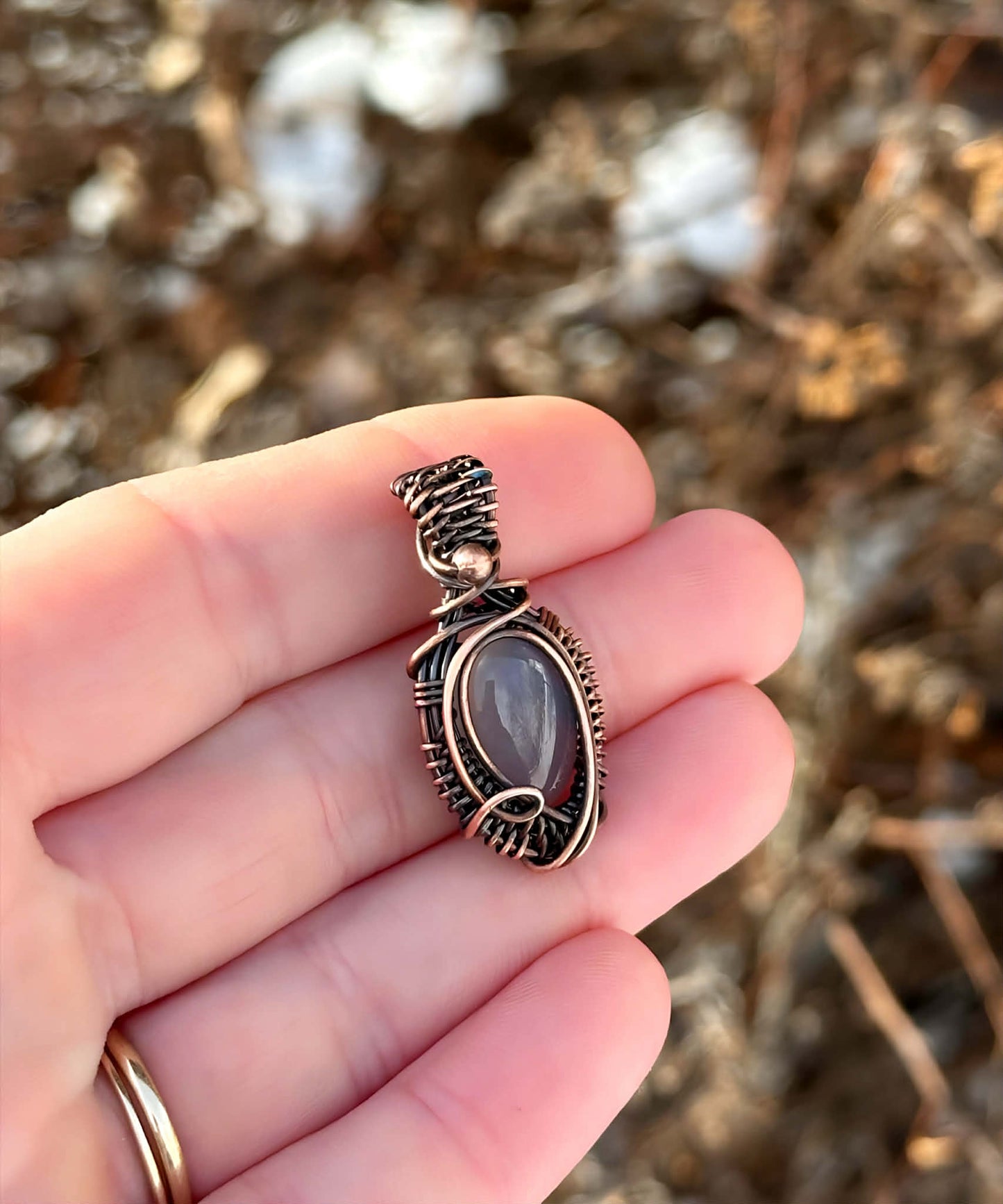 Mini Grey Quartz Crystal Copper Pendant