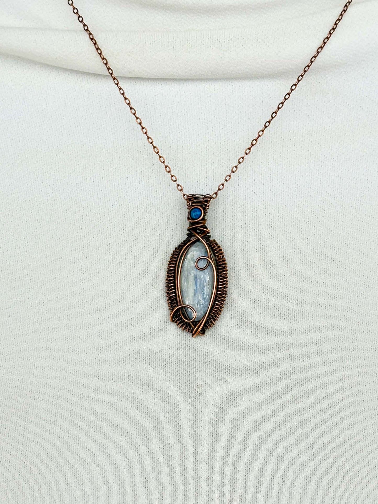 Blue Kyanite & Turquoise Accent Crystal Copper Pendant