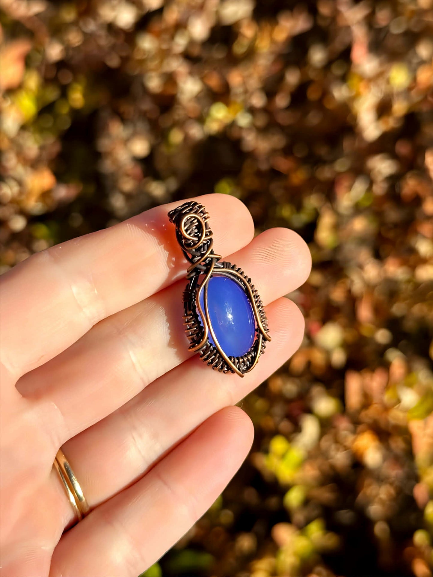 Mini Blue Agate Crystal Copper Pendant