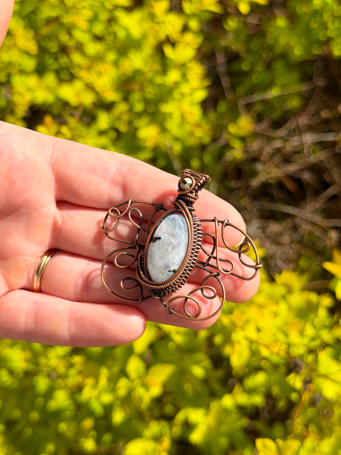 Polyphemus Moth Rainbow Moonstone & Zebra Jasper Accent