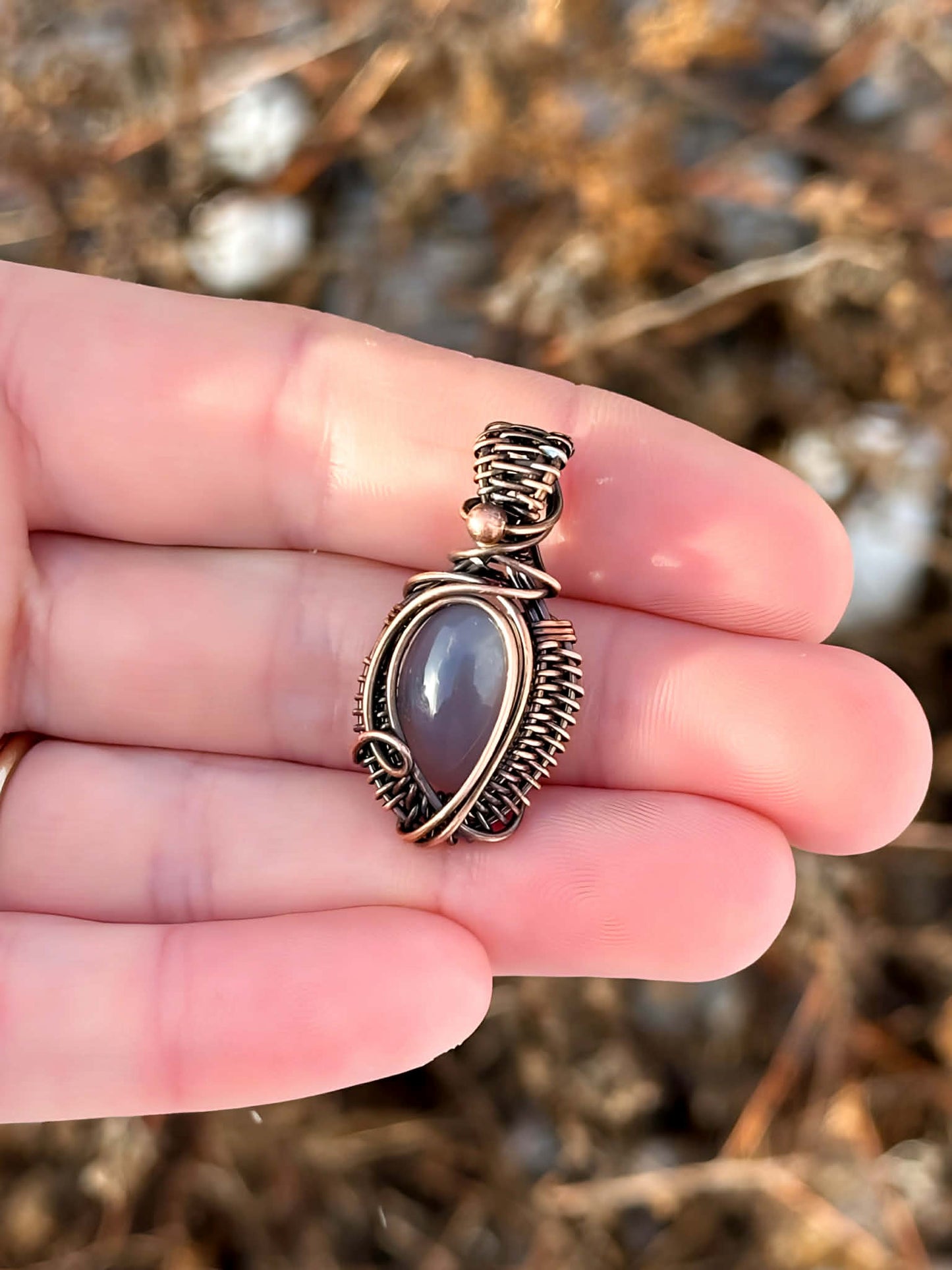 Mini Grey Quartz Crystal Copper Pendant
