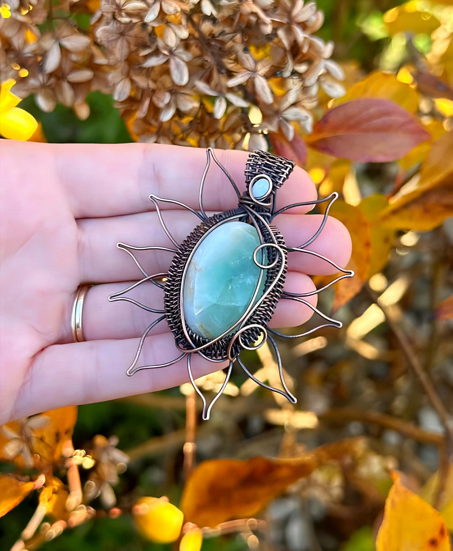 Sunflower Chrysoprase & Opal Accent Crystal Copper Pendant