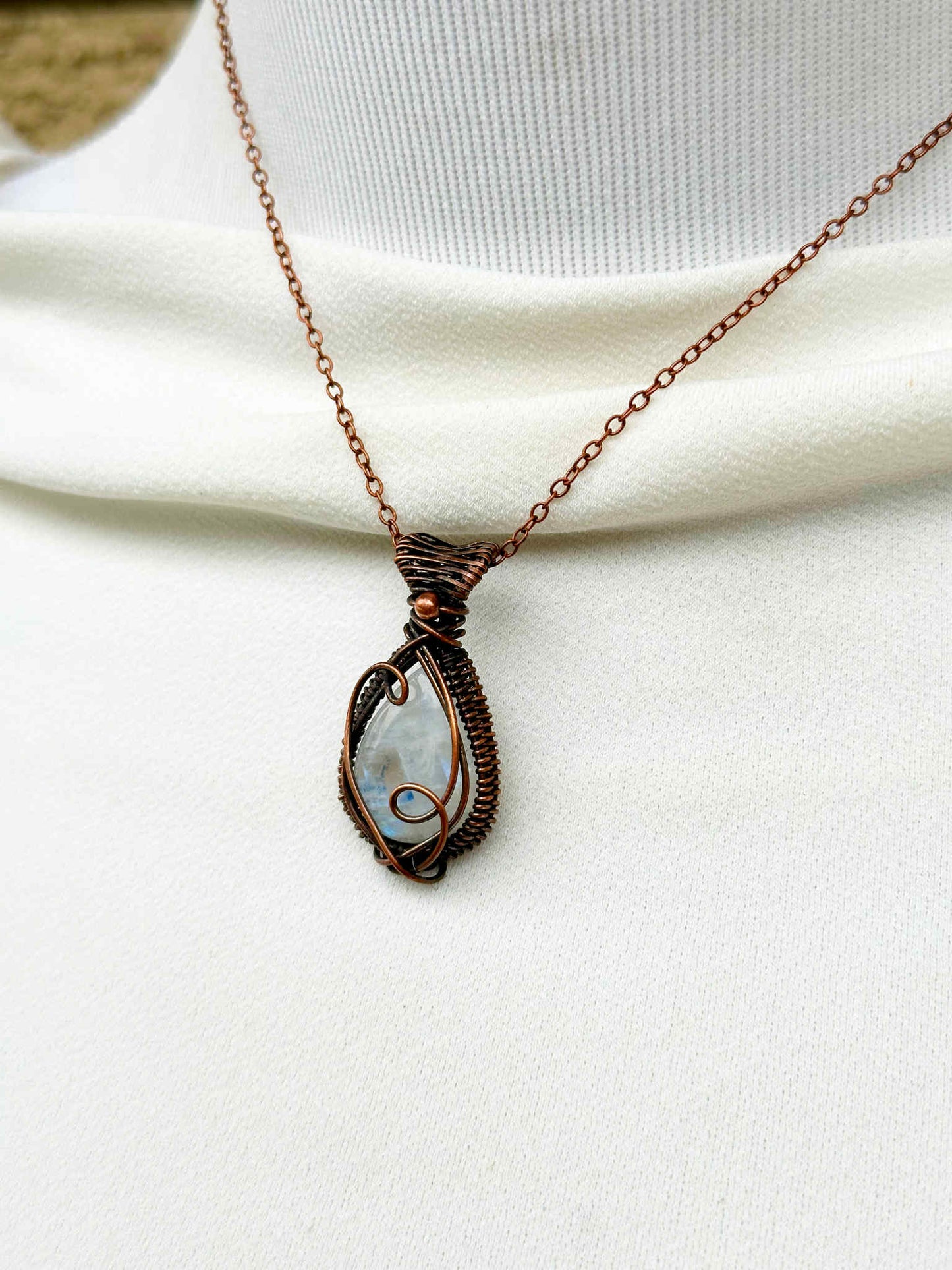 Mini Rainbow Moonstone Crystal Copper Pendant