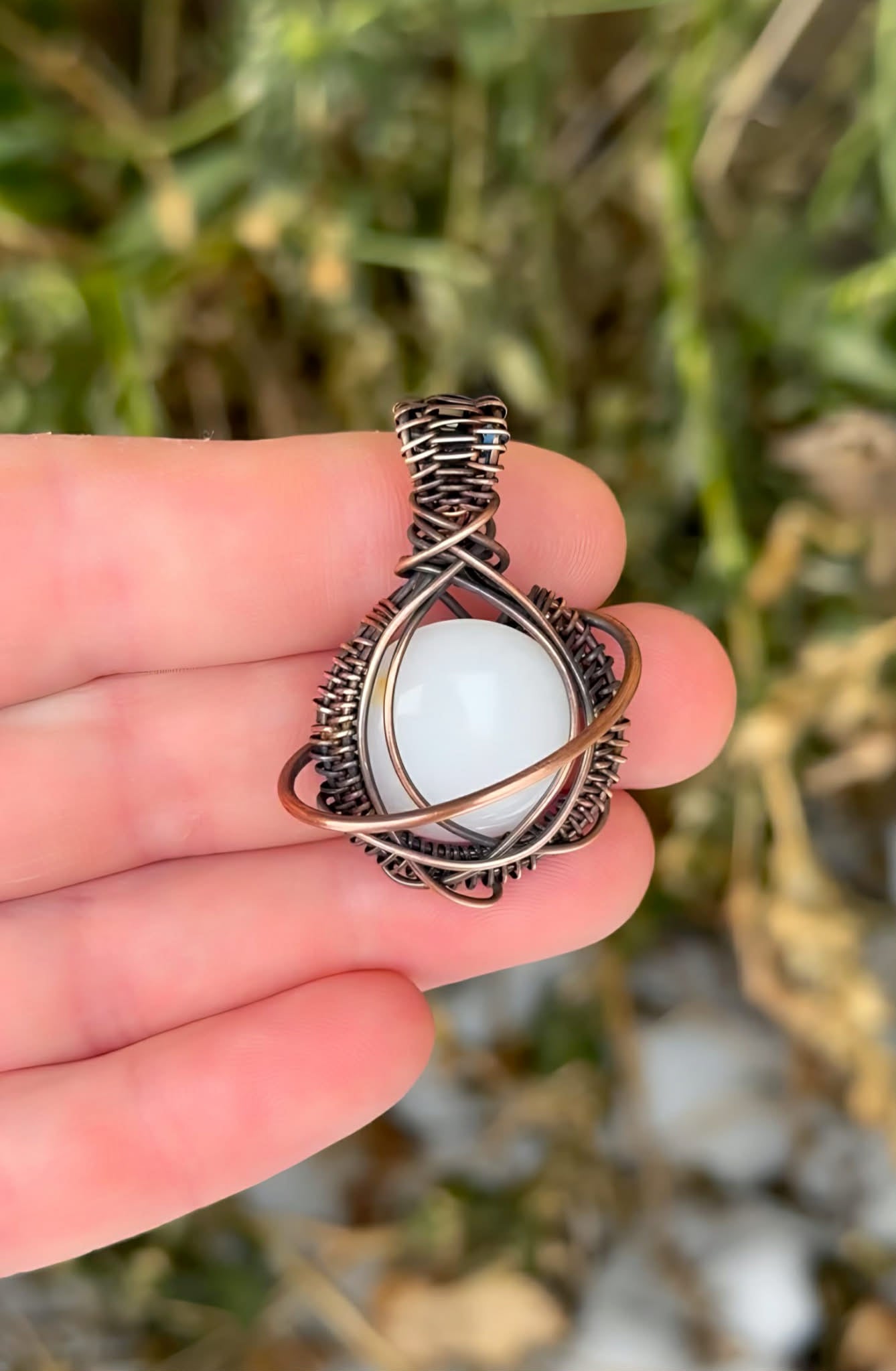 Planet Saturn White Jade Crystal Copper Pendant