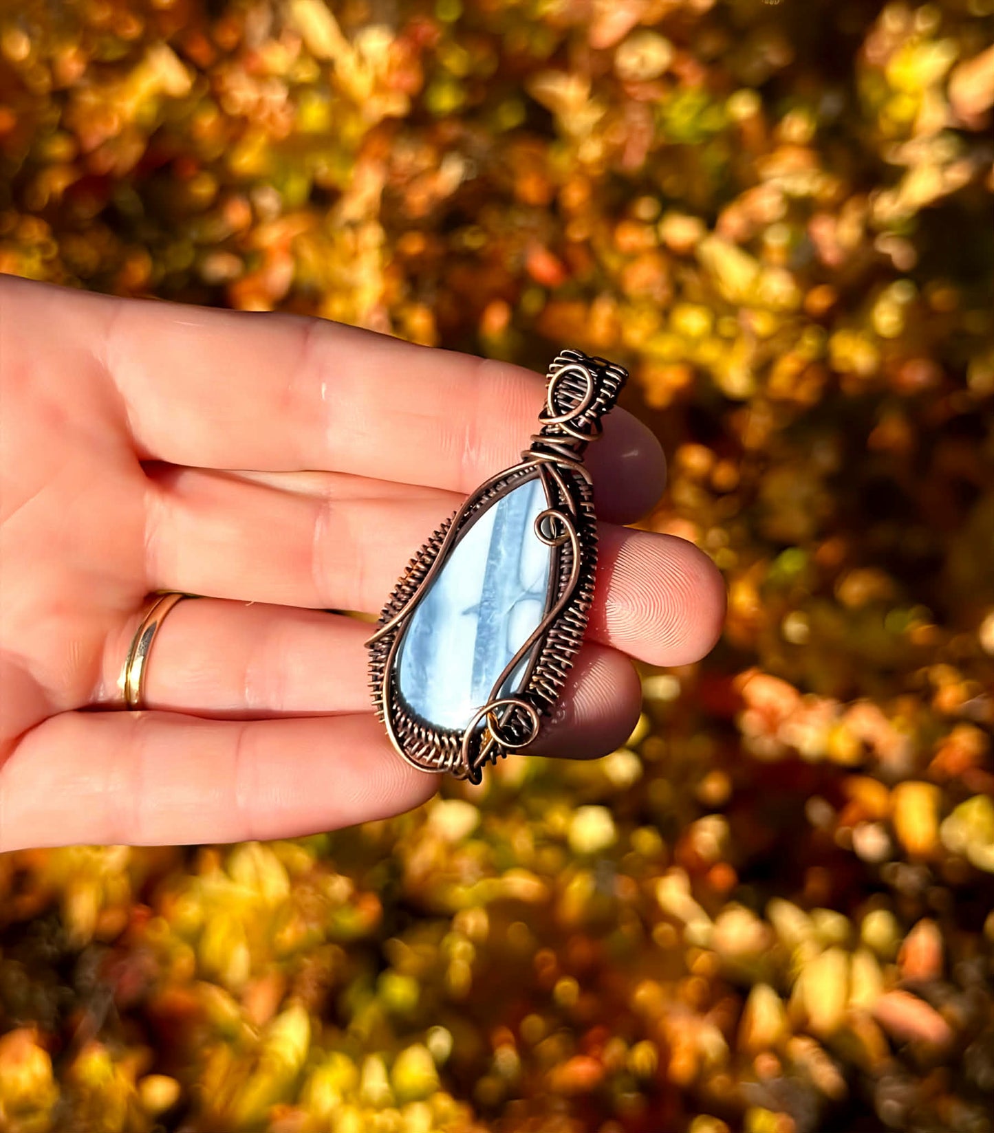 Blue Opal Crystal Copper Pendant