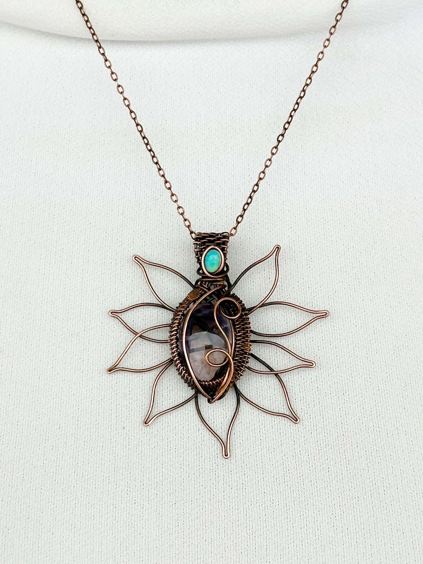 Sunflower Ametrine & Opal Accent Crystal Copper Pendant