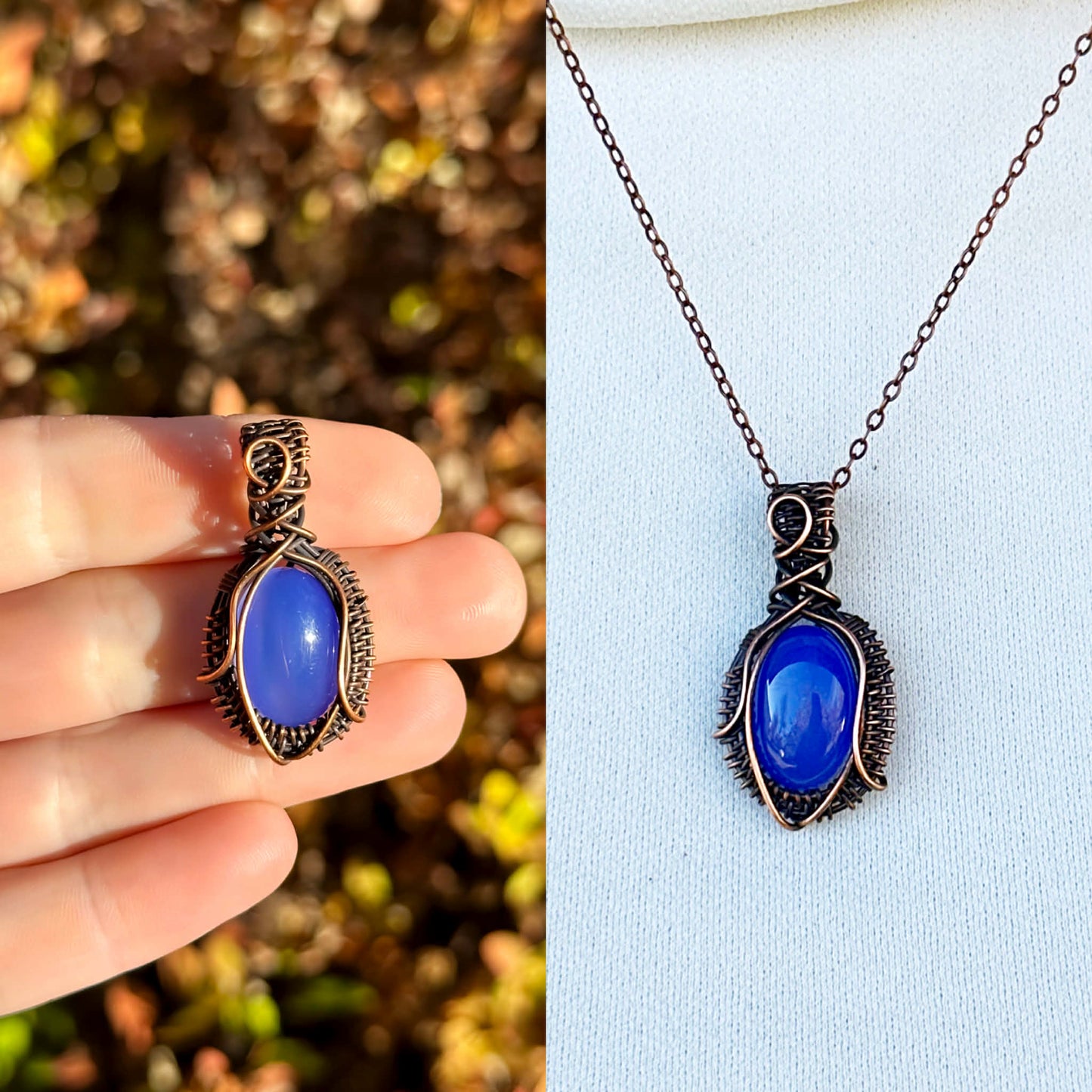 Mini Blue Agate Crystal Copper Pendant