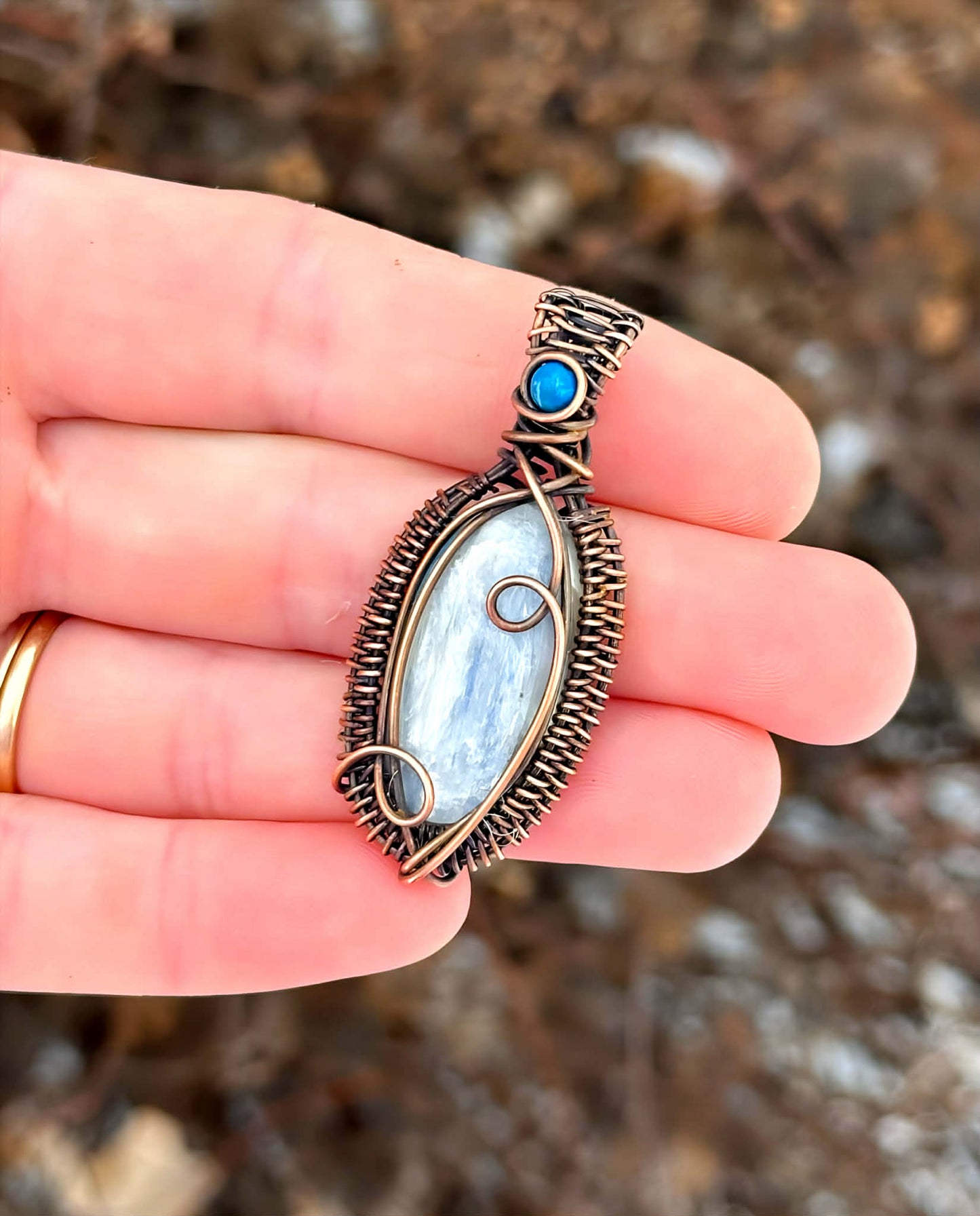 Blue Kyanite & Turquoise Accent Crystal Copper Pendant