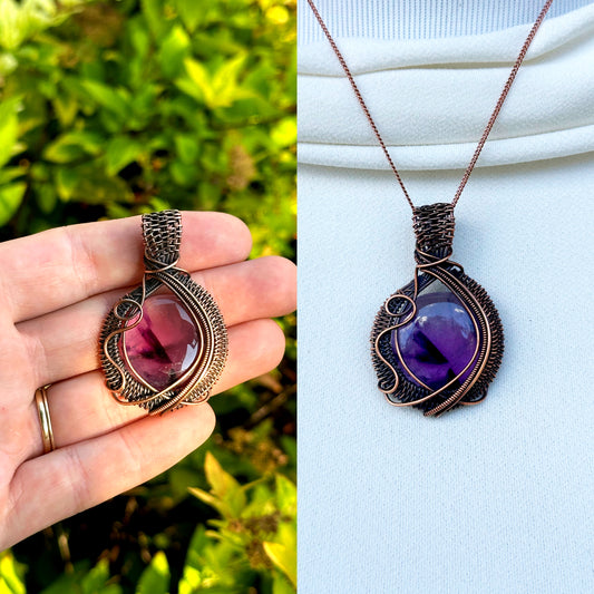 Amethyst Crystal Copper Pendant