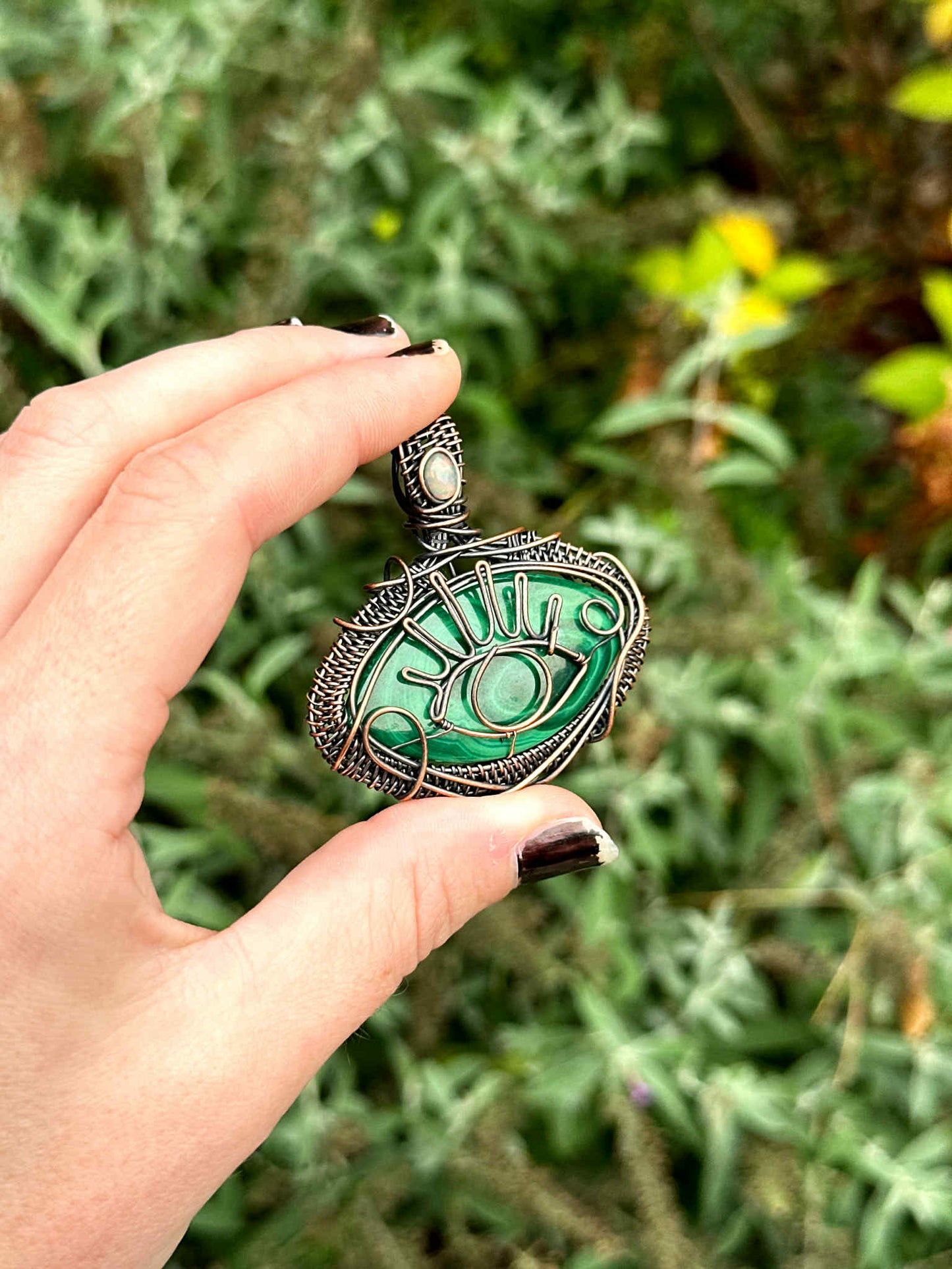 Evil Eye Malachite & Opal Accent Crystal Copper Pendant