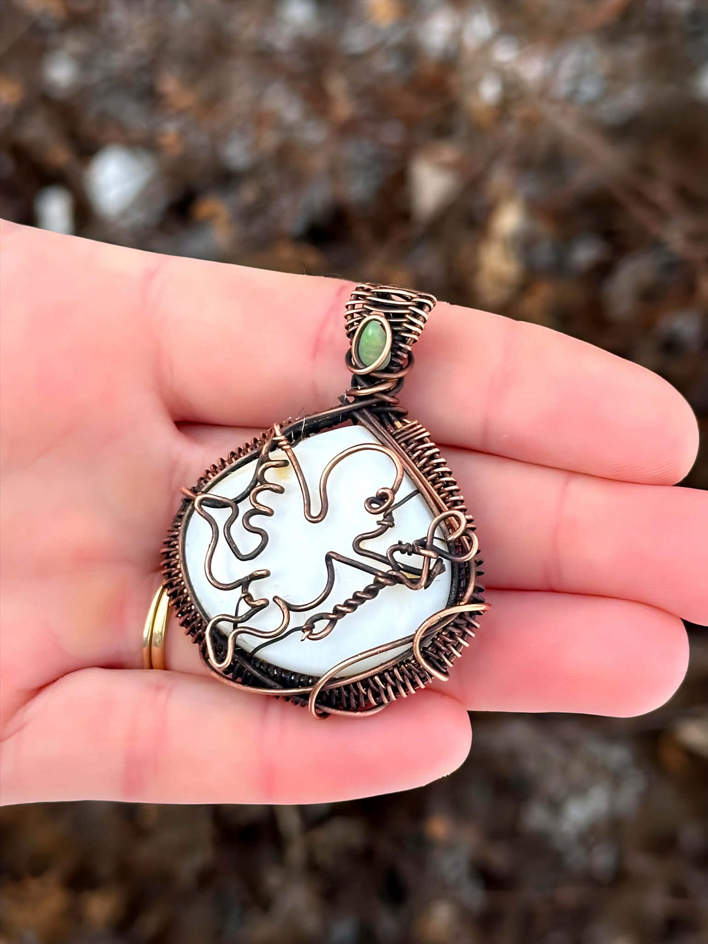 Cupid Mother of Pearl & Opal Accent Crystal Copper Pendant