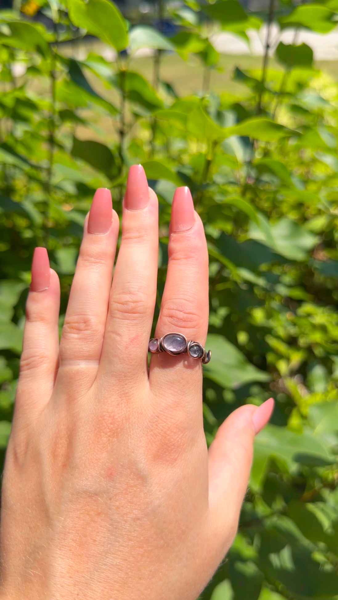 Triple Amethyst Crystal Copper Ring