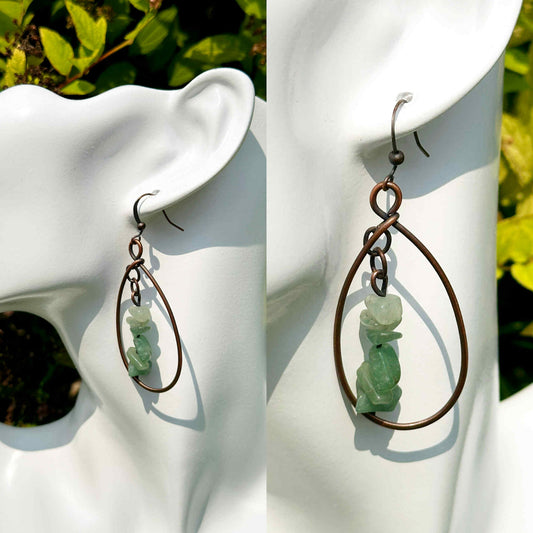 Green Chalcedony Crystal Copper Hoops