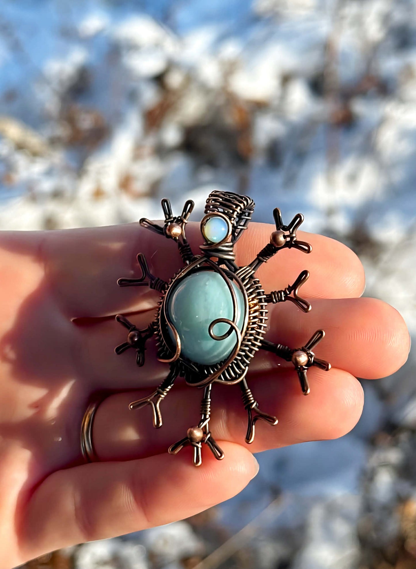Snowflake Blue Jade & Opal Crystal Copper Pendant