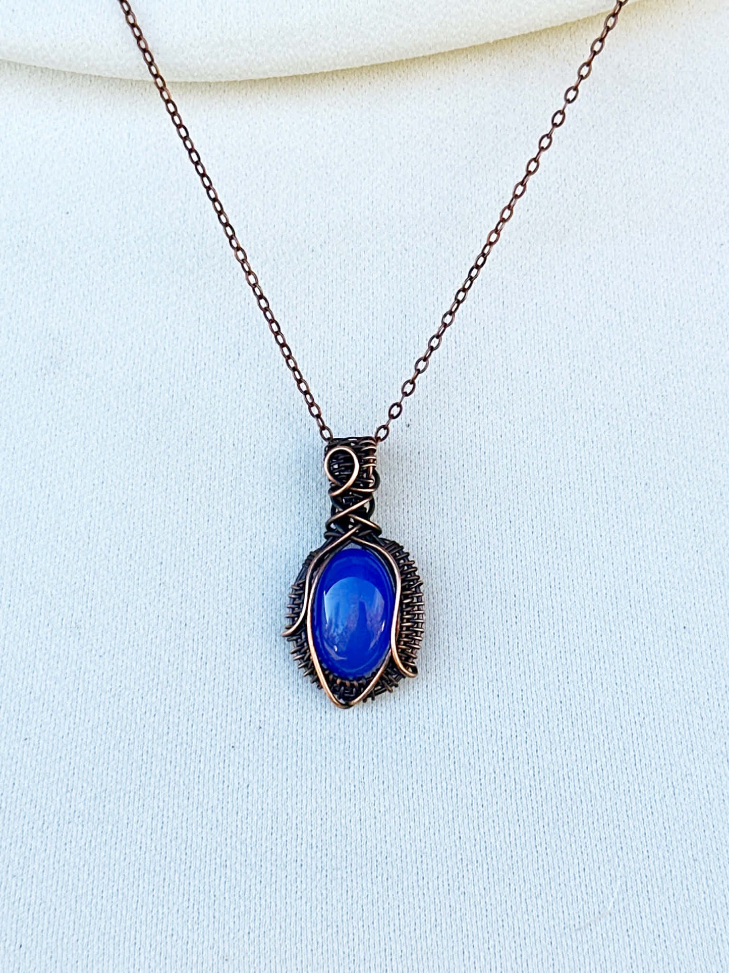 Mini Blue Agate Crystal Copper Pendant