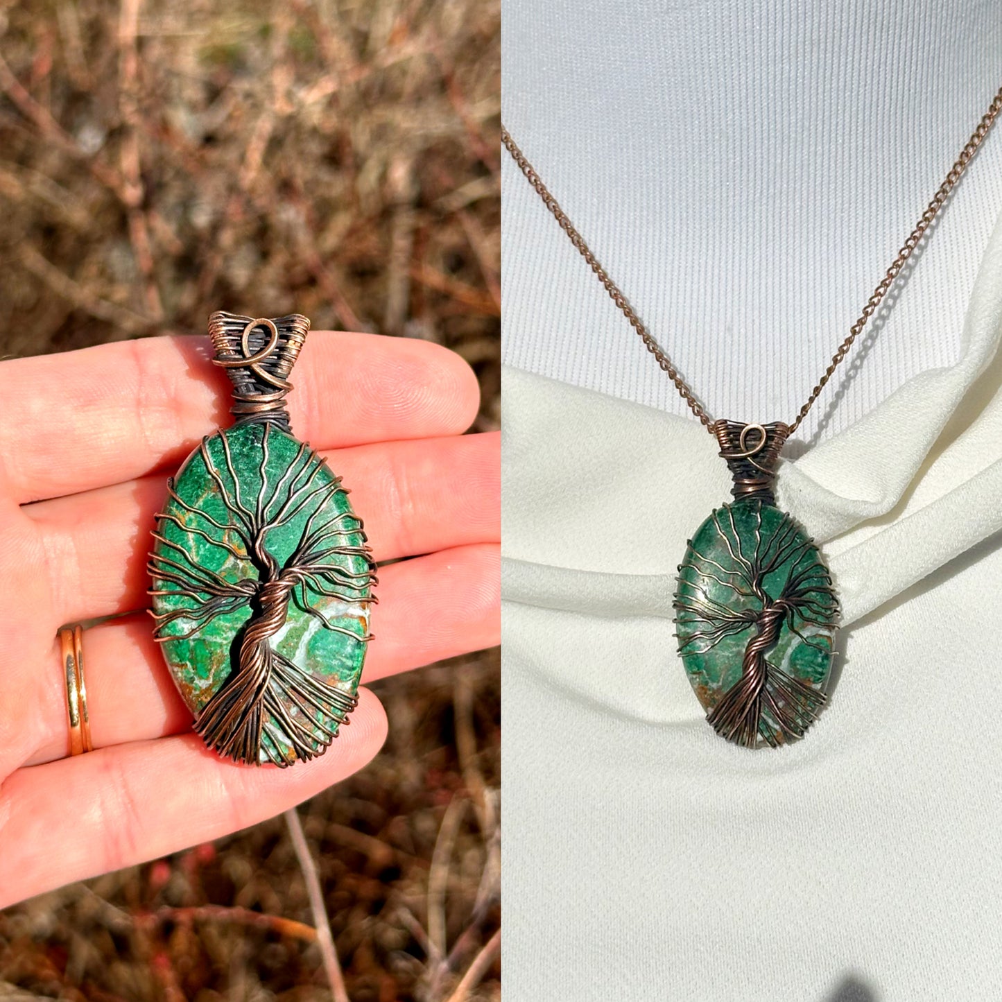 Tree of Life Chrysocolla Druzzy Crystal Copper Pendant