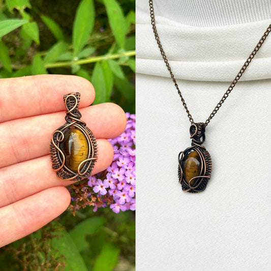 Mini Tigers Eye Crystal Copper Pendant