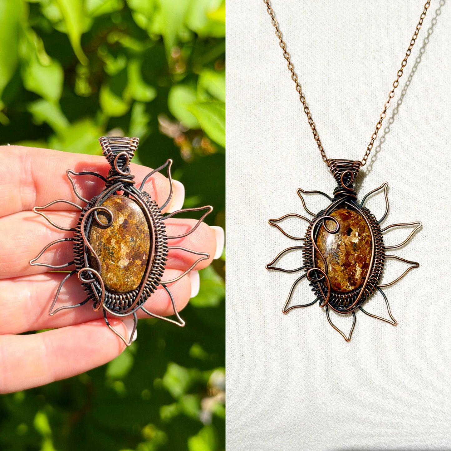 Sunflower Bronzite Crystal Copper Pendant
